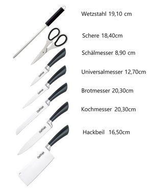 KESSMANN Topf-Set 4 Kochtöpfe 1 Stieltopf 1 Bratpfanne 6 Deckel Inkl. Zubehör 18 Tlg, Edelstahl 18/10 (Set, 26-tlg., Wender + 2 Untersetzer + Löffel + Spaghettilöffel + Frittiersieb), + 8 teilig Messerblock Messerset Besteckset Antihaft Induktionsherd