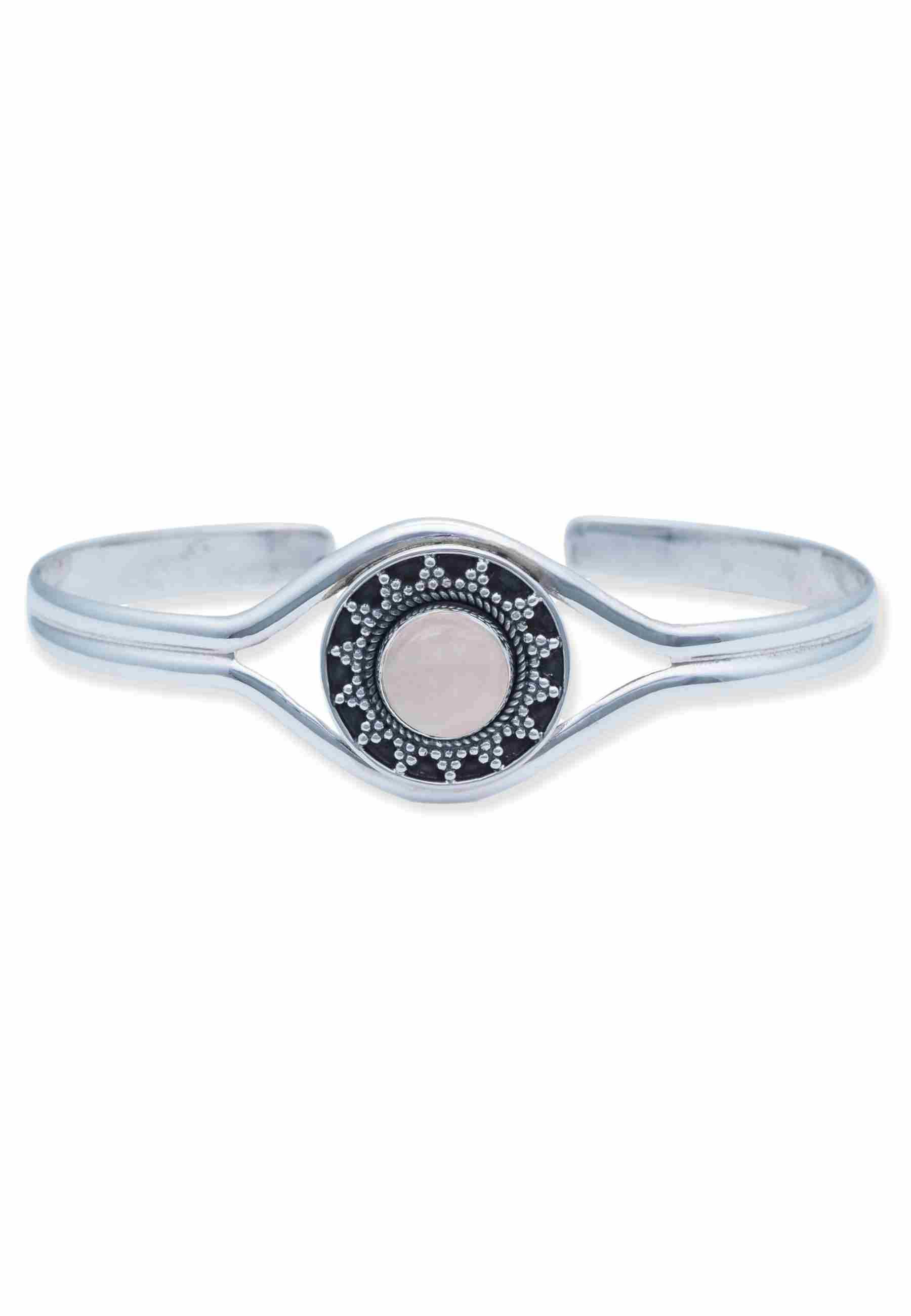 mantraroma Silberarmband SARY aus 925 Silber mit Rosenquarz (Armschmuck im Schmuckbeutel), 925 Sterling Silber Armschmuck für Damen