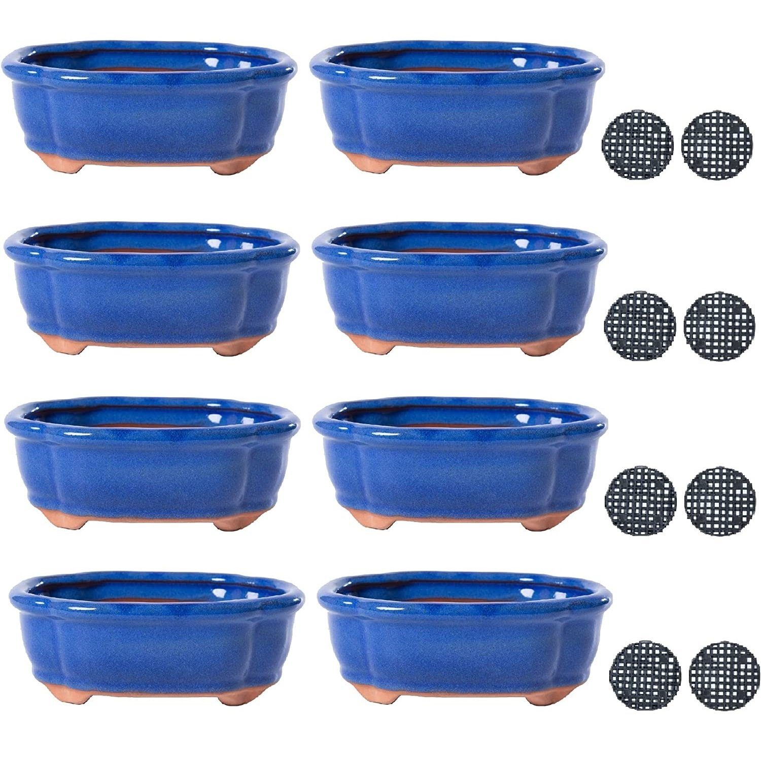 Jinfa Dekovase Jinfa Keramik-Bonsai-Töpfen in Mix Form mit Entwässerungslöchern 4 Stück (19,82Euro/Stück)Blau
