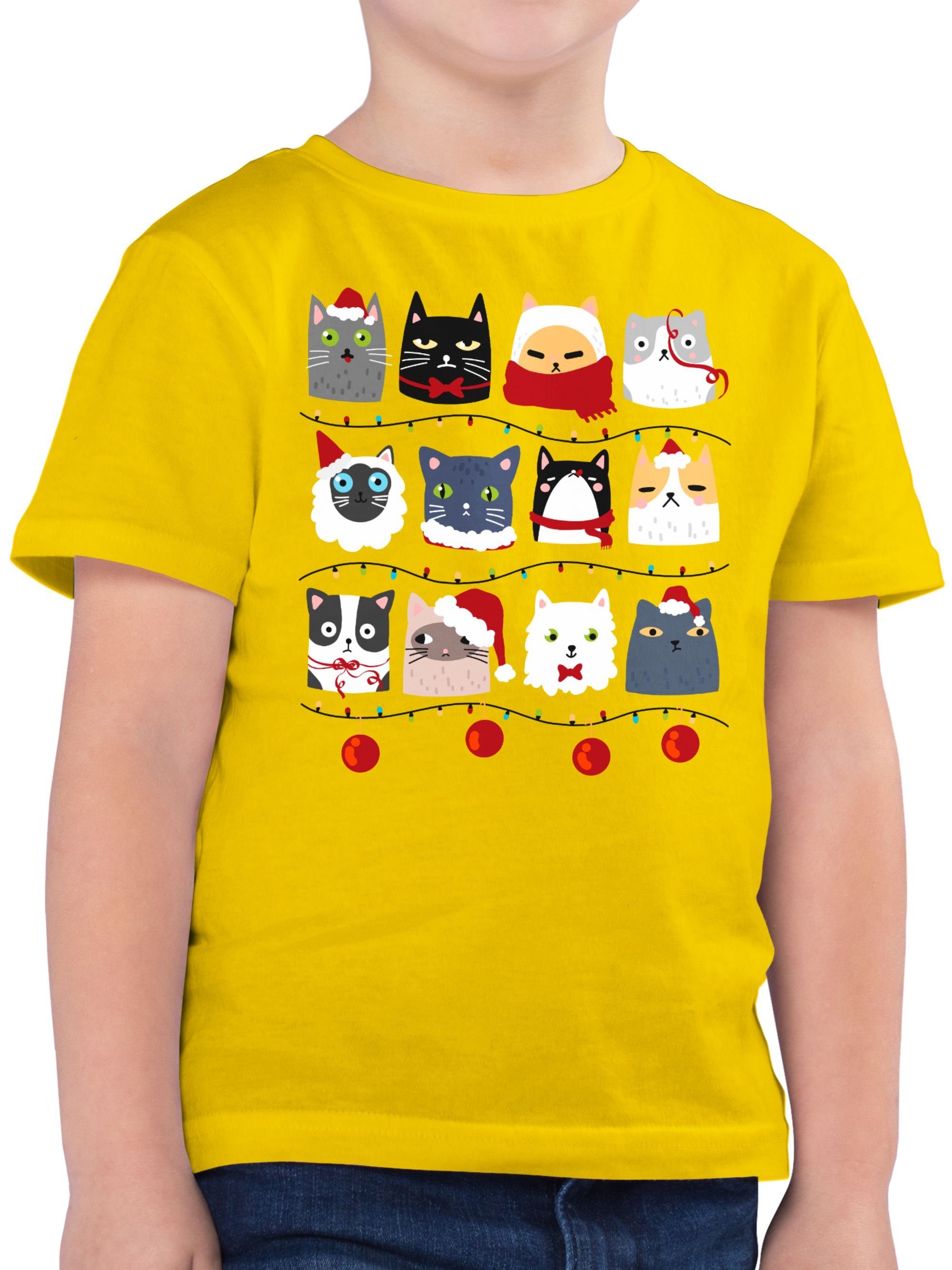 Kleidung Weihnachten Katzen Gelb 3 Kinder zu Weihnachten Shirtracer T-Shirt