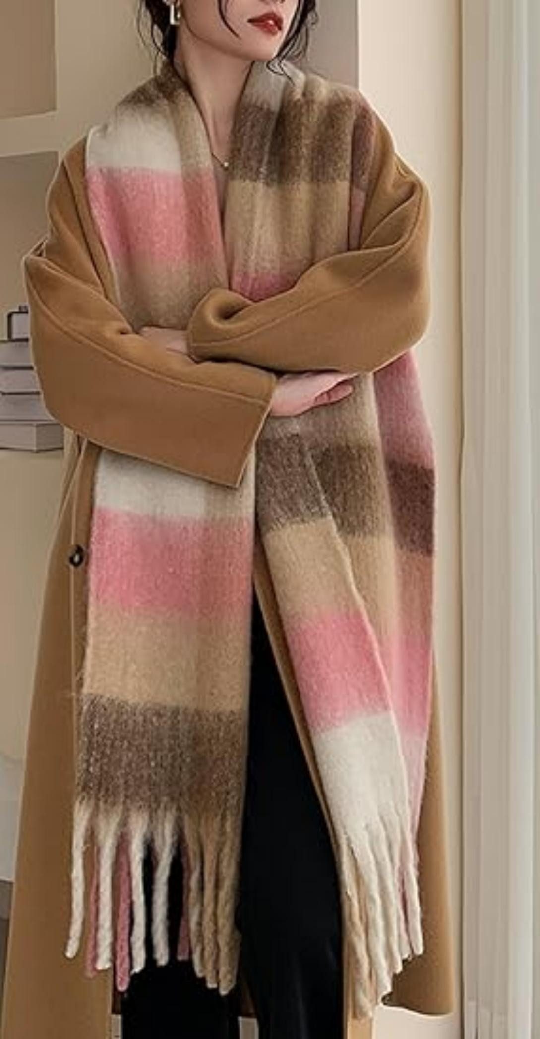 Coonoor Wollschal Damen Schal,kuschelweich Karo,Winter Schal Poncho Qualität mit Fransen – Bild 4 von 5