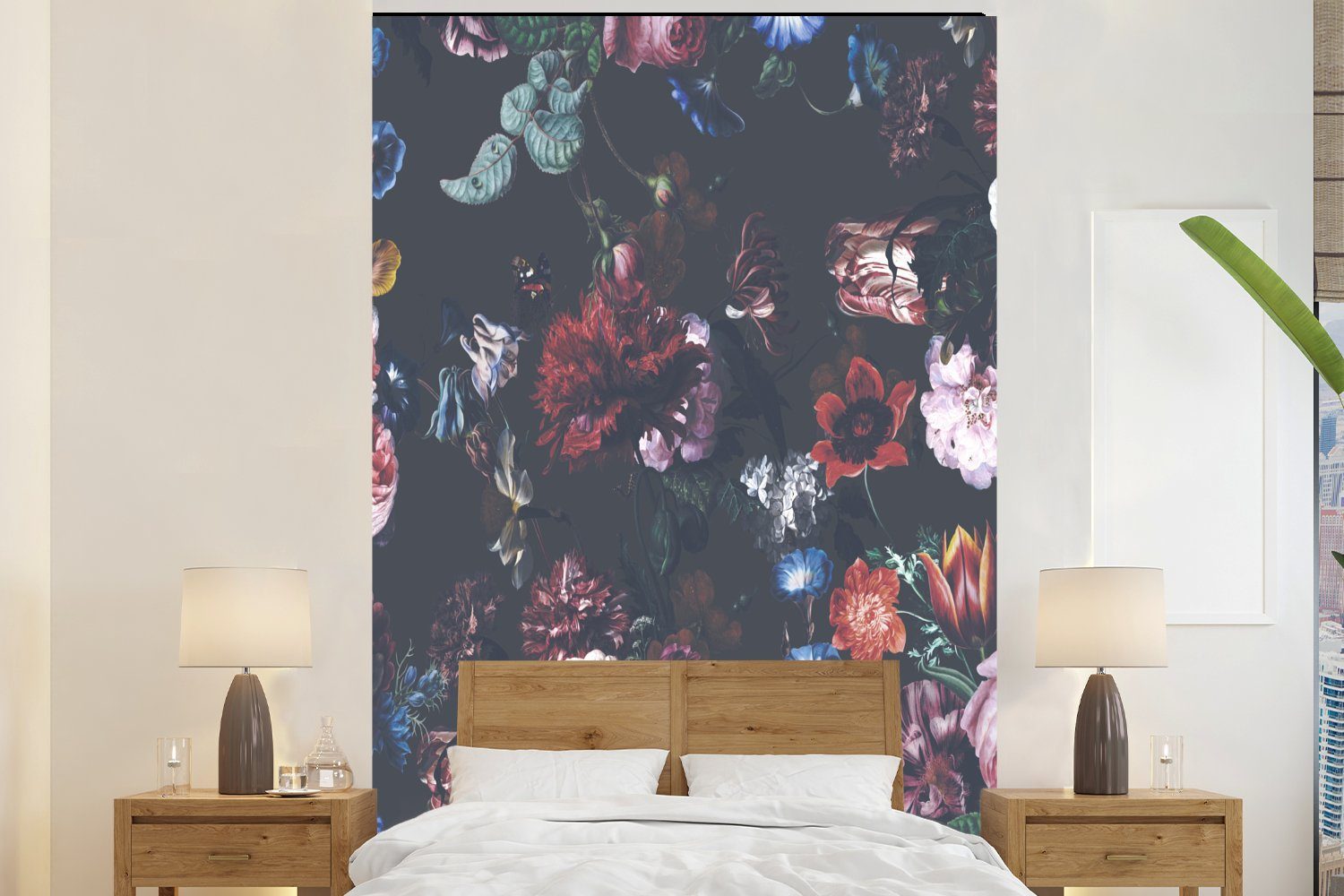 MuchoWow Fototapete Blumen - Farben - Kunst, Matt, bedruckt, (3 St), Montagefertig Vinyl Tapete für Wohnzimmer, Wandtapete | Fototapeten