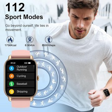 Dotn Damen mit Telefonfunktion Touchscreen Smartwatch (1.85 Zoll, Andriod iOS), 110+ Sportmodi Fitness Sport mit Pulsuhr Schrittzähler Schlafmonitor