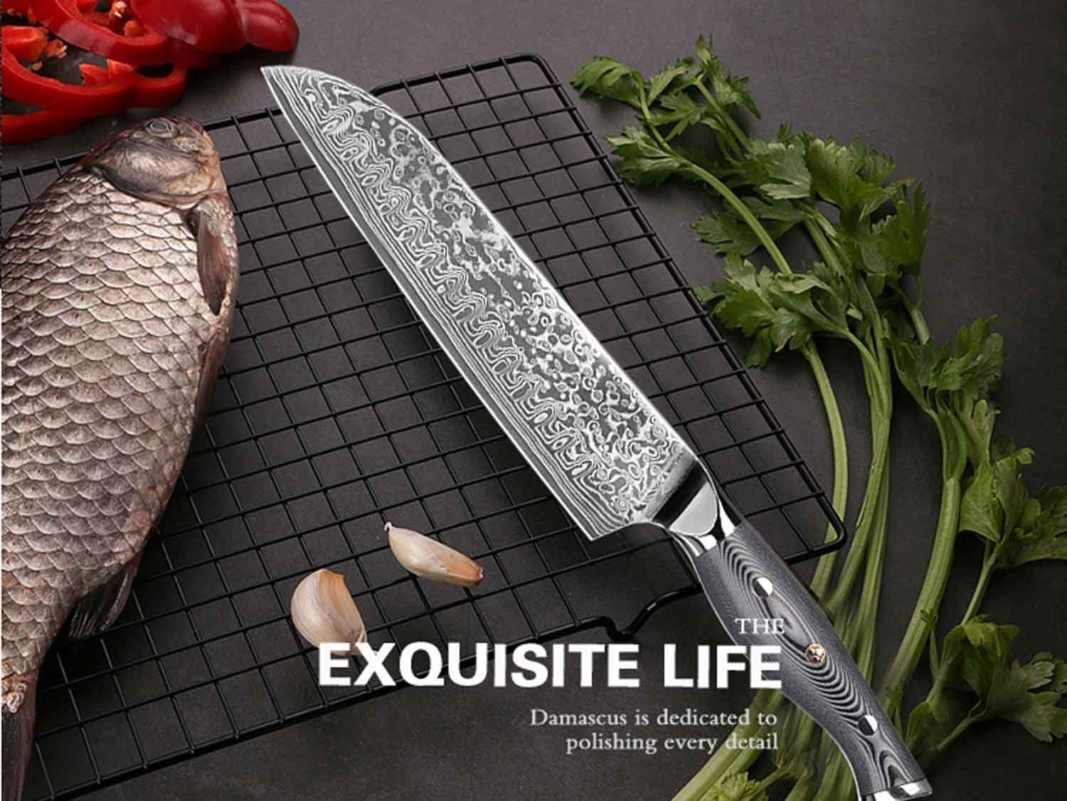 Kochmesser Messer Damast-Klinge Küchenmesser Damastmesser Carbon Muxel Santokumesser