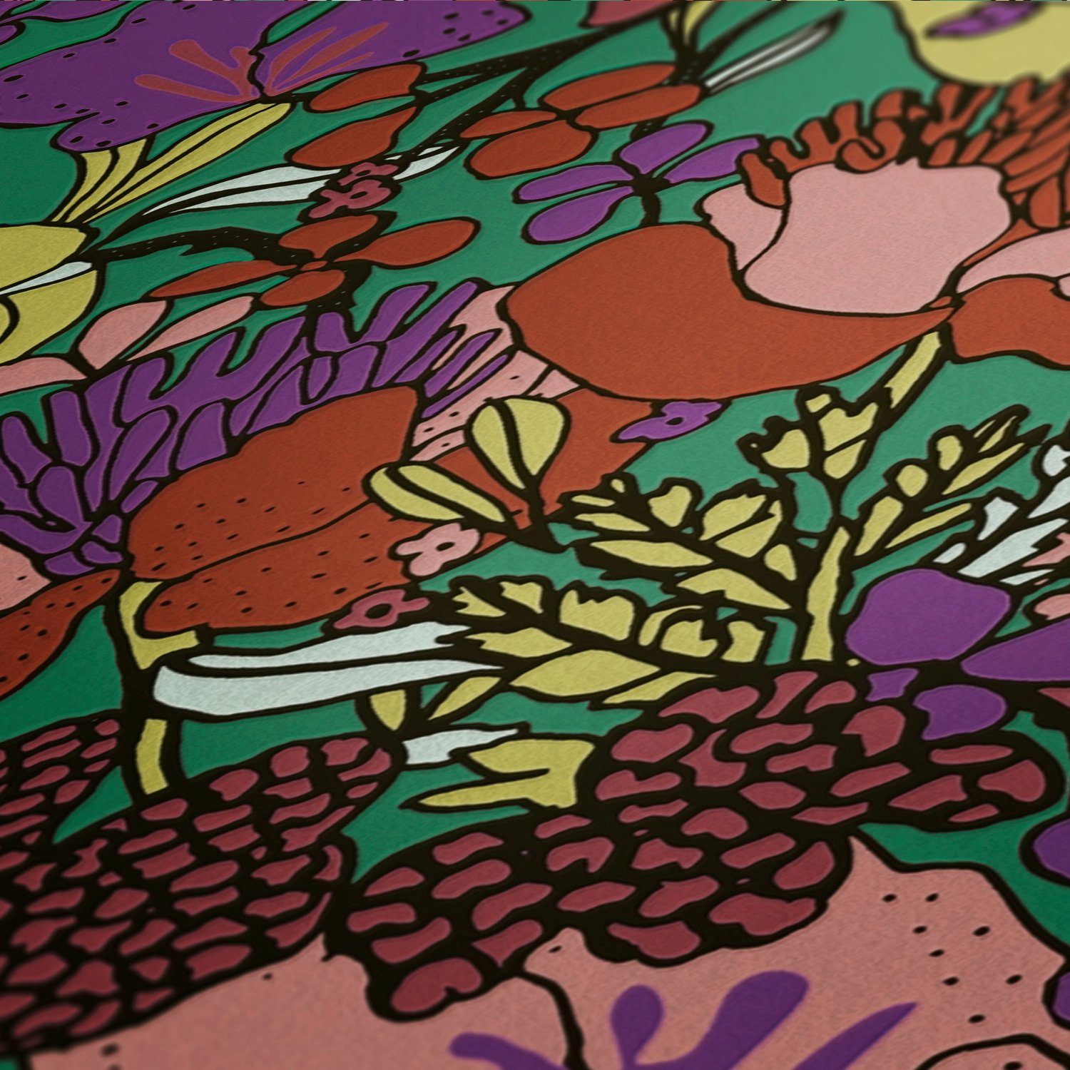 bunt/grün/rot Tapete Impression, Paper botanisch, glatt, Blumentapete Dschungel Vliestapete floral, Floral Architects