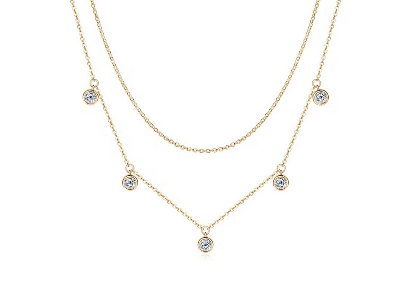 ROUGEMONT Silberkette Funkelnde Moissanit Damen Halskette Layering 925 Sterling Silber 45cm, Echtschmuck mit Echtheitszertifikat