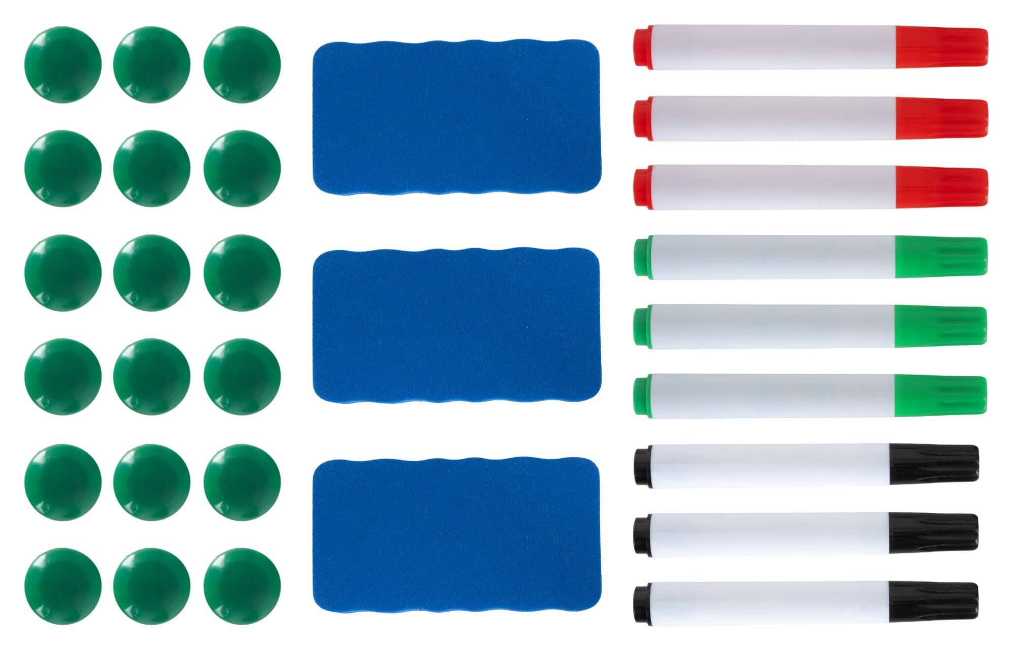 und 9 Set, 3x Wischer, Pronomic 30-tlg., 3 Schwarz), Rot, Whiteboard Zubehör Marker Radierer Stifte und Set, 18 Schwamm Haft-Magnete Whiteboard Marker in Grün (Zubehör