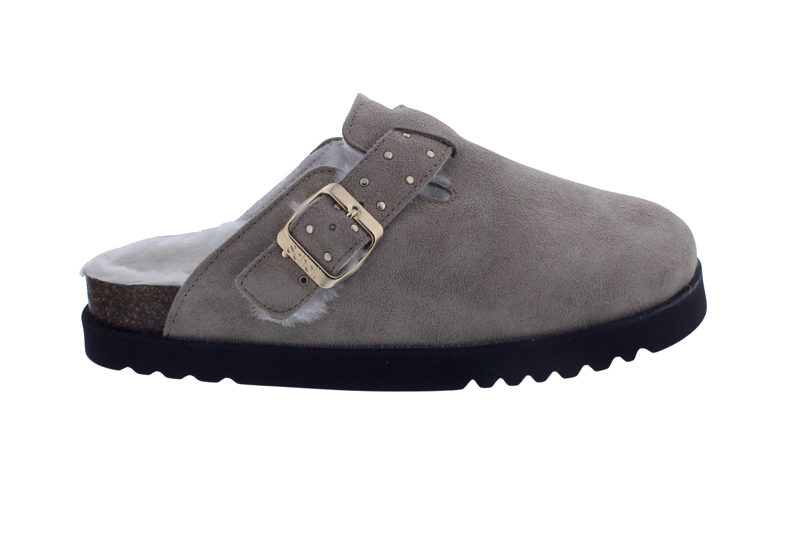 Scholl Scholl Benny Clog Dark Beige Suede + Fur - Veloursleder mit Fell Clog