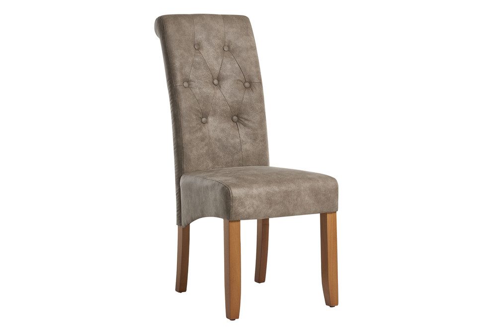 riess-ambiente Esszimmerstuhl CASA taupe/natur - Microfaser, Gummibaum, Massivholz, vintage, retro (Einzelartikel, 1 St), bequeme Polsterung & Knopfheftung - ideal für Deinen Chesterfield-Look