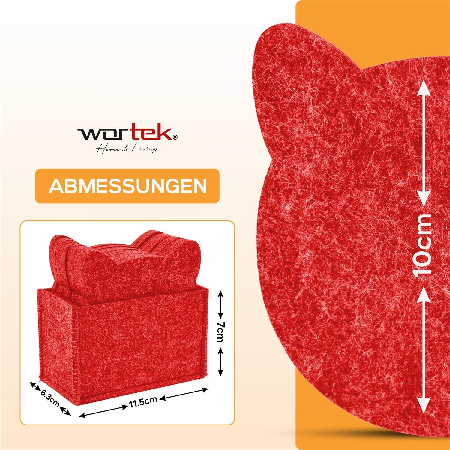 wortek Getränkeuntersetzer Filz-Untersetzer Katze für Gläser 10er Set + Box, Zubehör für Tisch & Gläser, Set, 10-tlg., waschbare Getränke Glasuntersetzer Gläser, Tischuntersetzer Filz 10 cm
