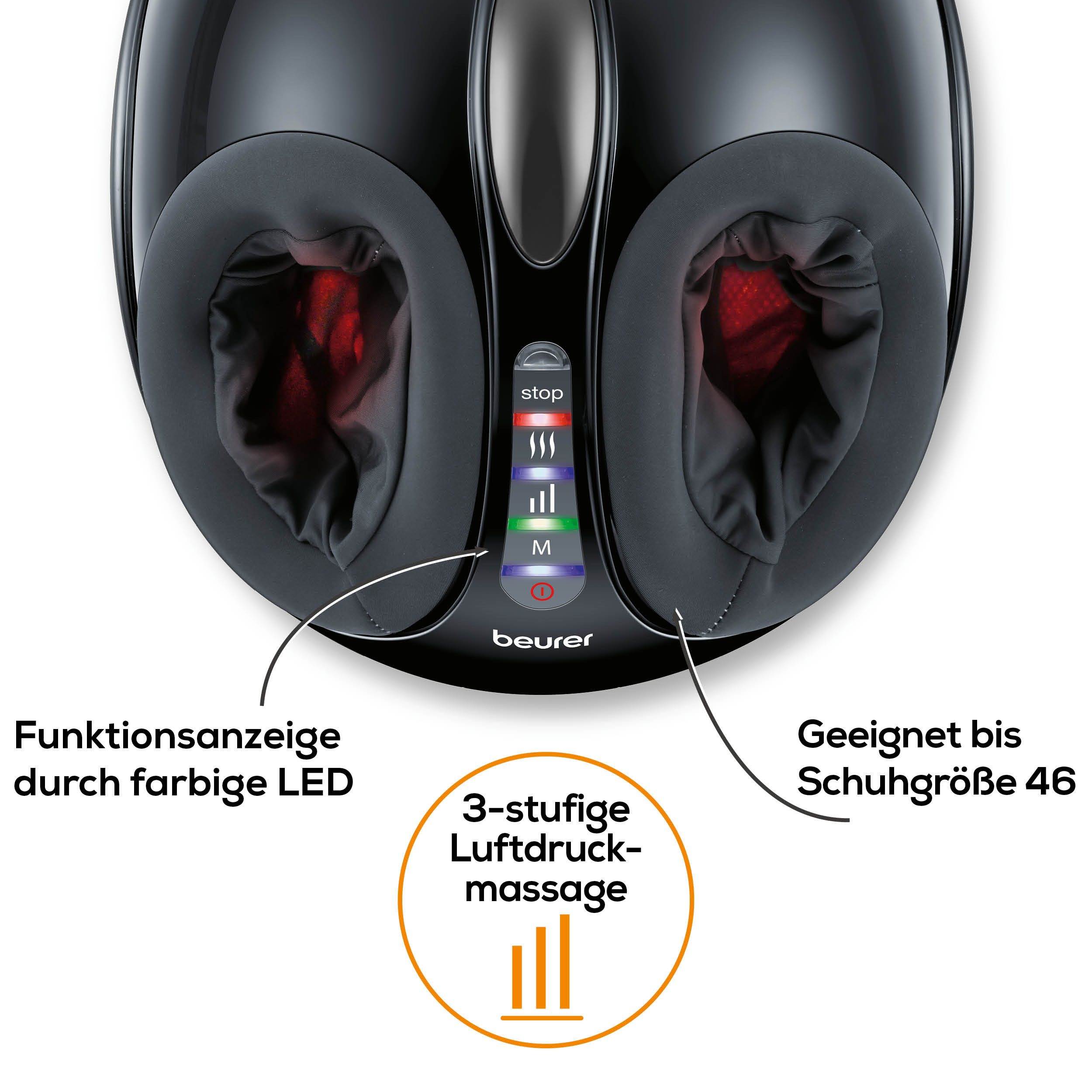 BEURER Fußmassagegerät FM 90 mit Shiatsu- und Luftdruckmassage, durchblutungsfördernd, Mit Wärmefunktion, 3 Intensitätsstufen, durchblutungsfördernd – Bild 5 von 5