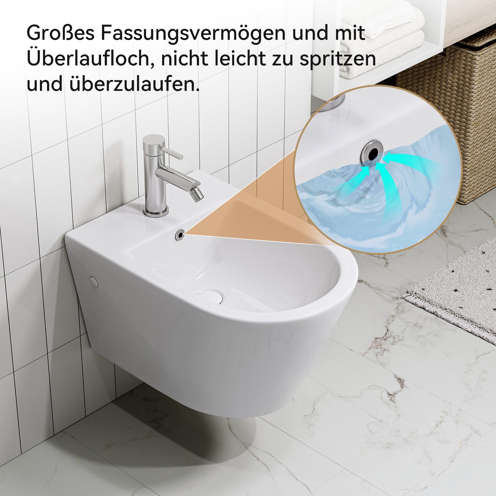 HOROW Bidet Wand Bidet Keramik Bidet Hänge-Bidet WC-Bidet, wandhängend, Keramikschüssel für Intimdusche Podusche Waagerecht Abgang, Keramikschüssel für Intimdusche Podusche