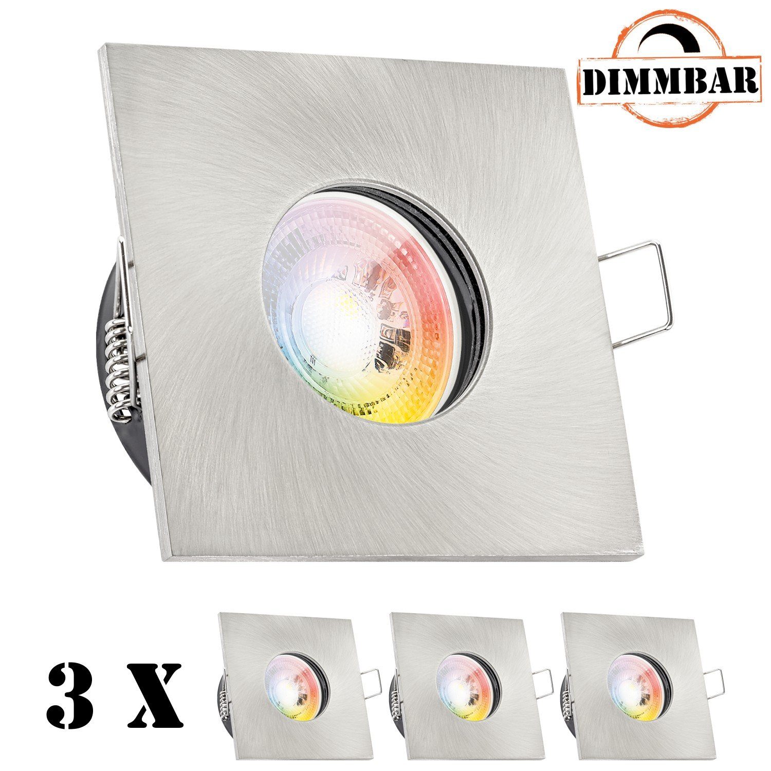 GU10 LED LEDANDO Set LED 3er gebürst edelstahl in Einbaustrahler IP65 / Einbaustrahler RGB silber