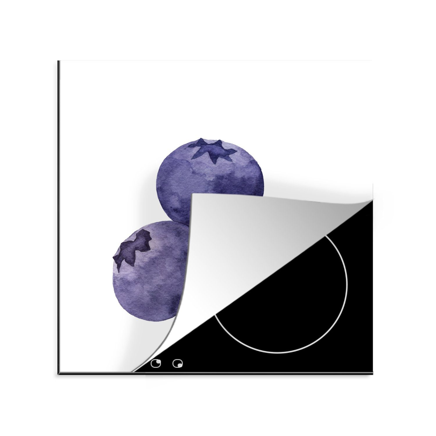 MuchoWow Herdblende-/Abdeckplatte Aquarell - Heidelbeere - Obst, Vinyl, (1 tlg), 78x78 cm, Ceranfeldabdeckung, Arbeitsplatte für küche