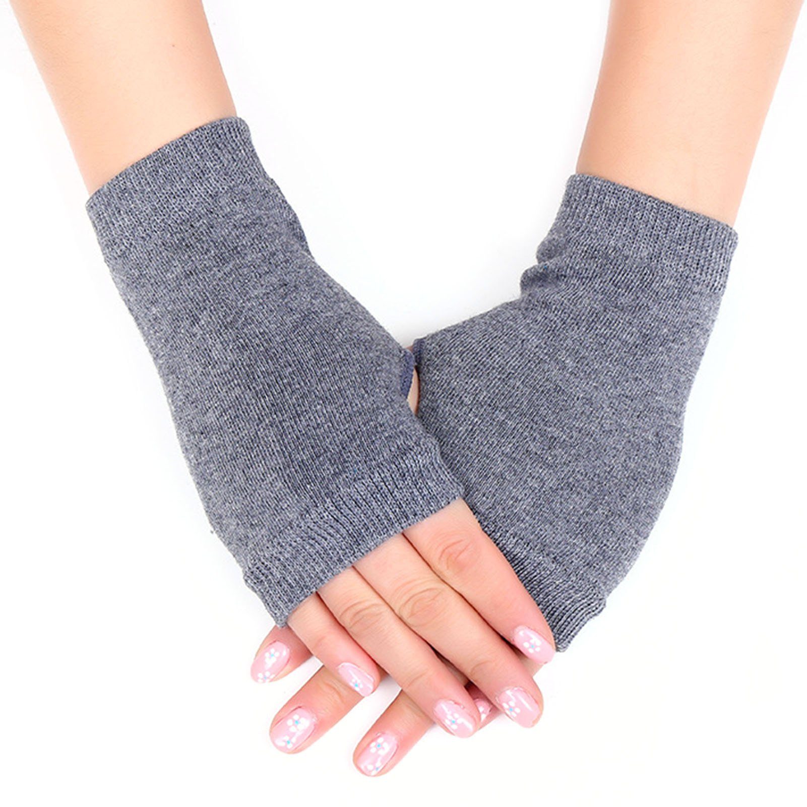 Blusmart Strickhandschuhe Halbfinger-Handschuhe, Fingerlose Handschuhe Strickhandschuhe grau