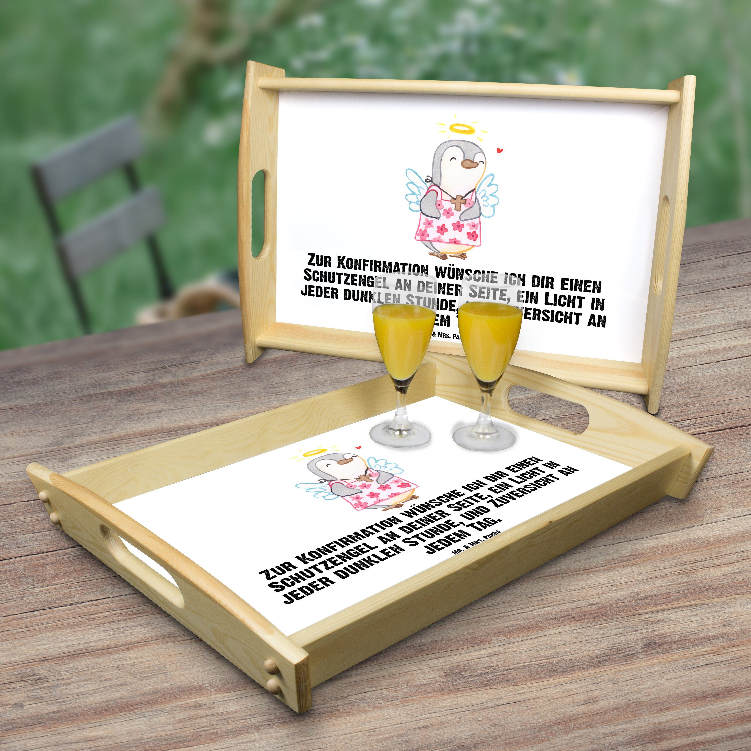 Mr. & Mrs. Panda Konfirmation (1-tlg) Schutz, Geschenk, Pinguin lasiert, - Echtholz Konfirmation - Weiß Tablett Geschenk