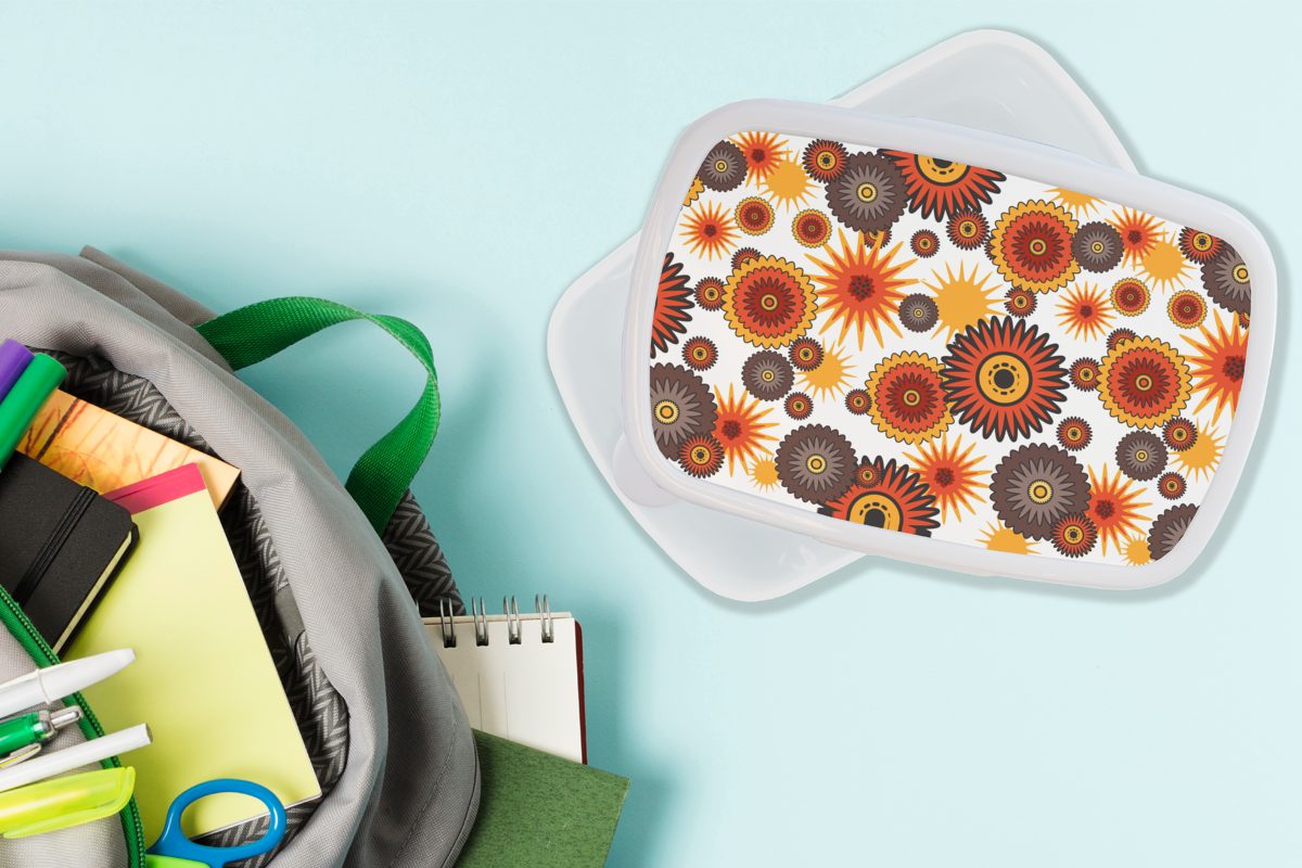 MuchoWow Lunchbox Design - (2-tlg), Jungs - Kinder Blumen, Brotbox und weiß Retro Orange für für Mädchen - Kunststoff, Erwachsene, Brotdose, und