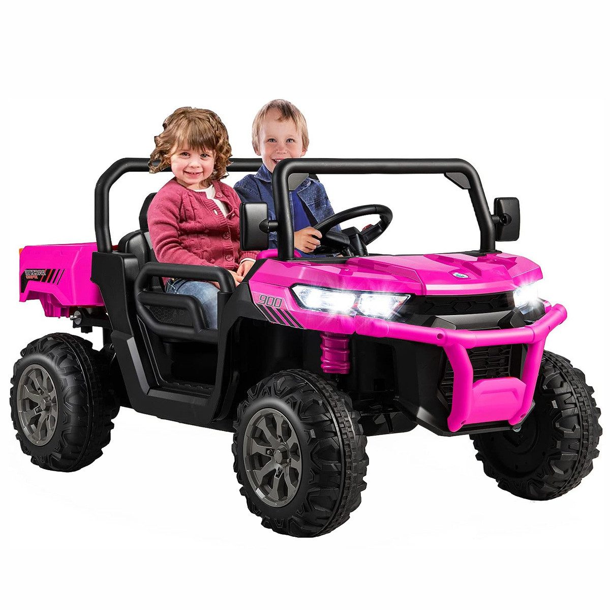 KOMFOTTEU Elektro-Kinderauto 2-Sitzer, mit Slow-Start-Funktion & Sicherheitsgurt