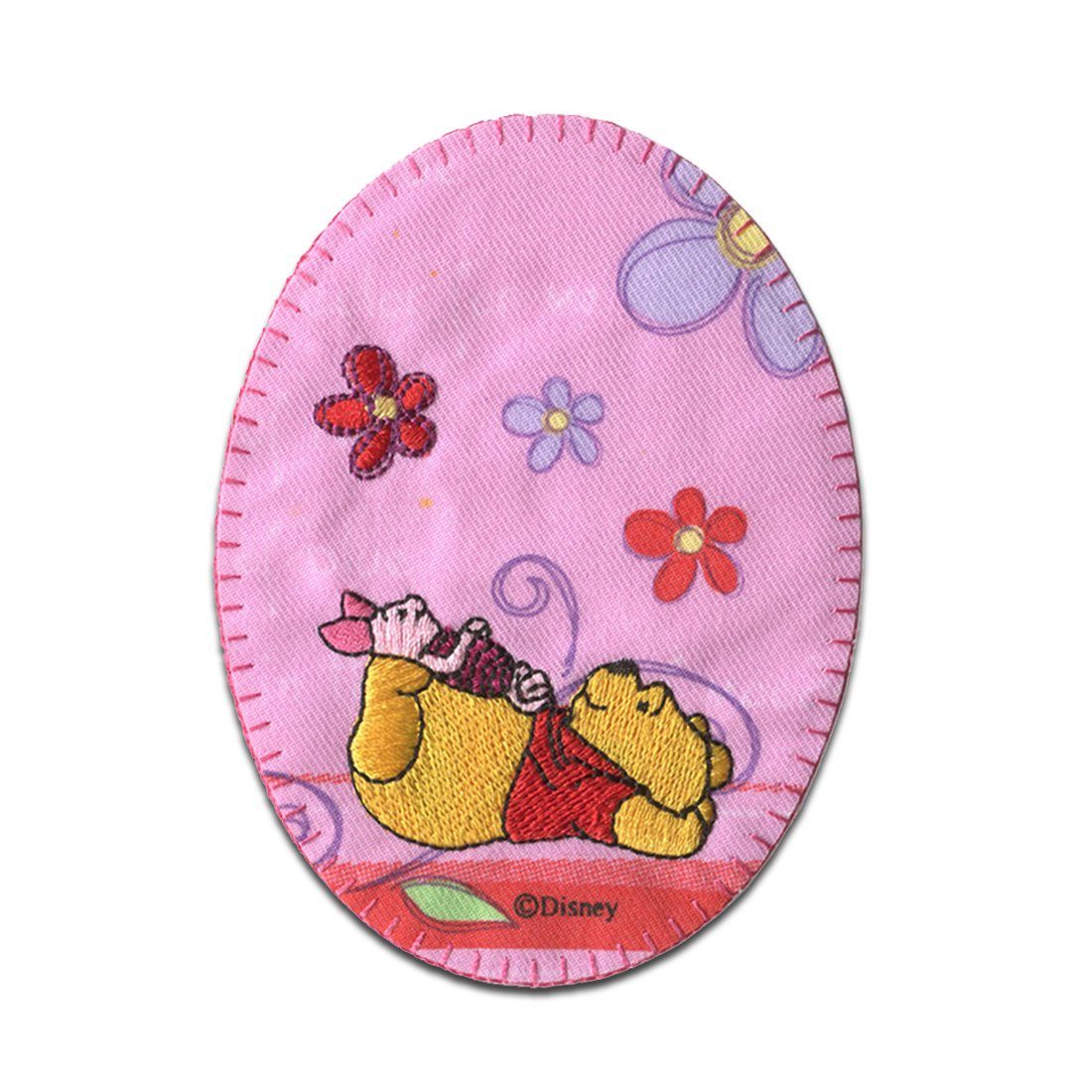 Disney Aufnäher Bügelbild, Aufbügler, Applikationen, Patches, Flicken, zum aufbügeln, Polyester, Winnie Pooh und Ferkel liegen - Größe: 10,7 x 8 cm