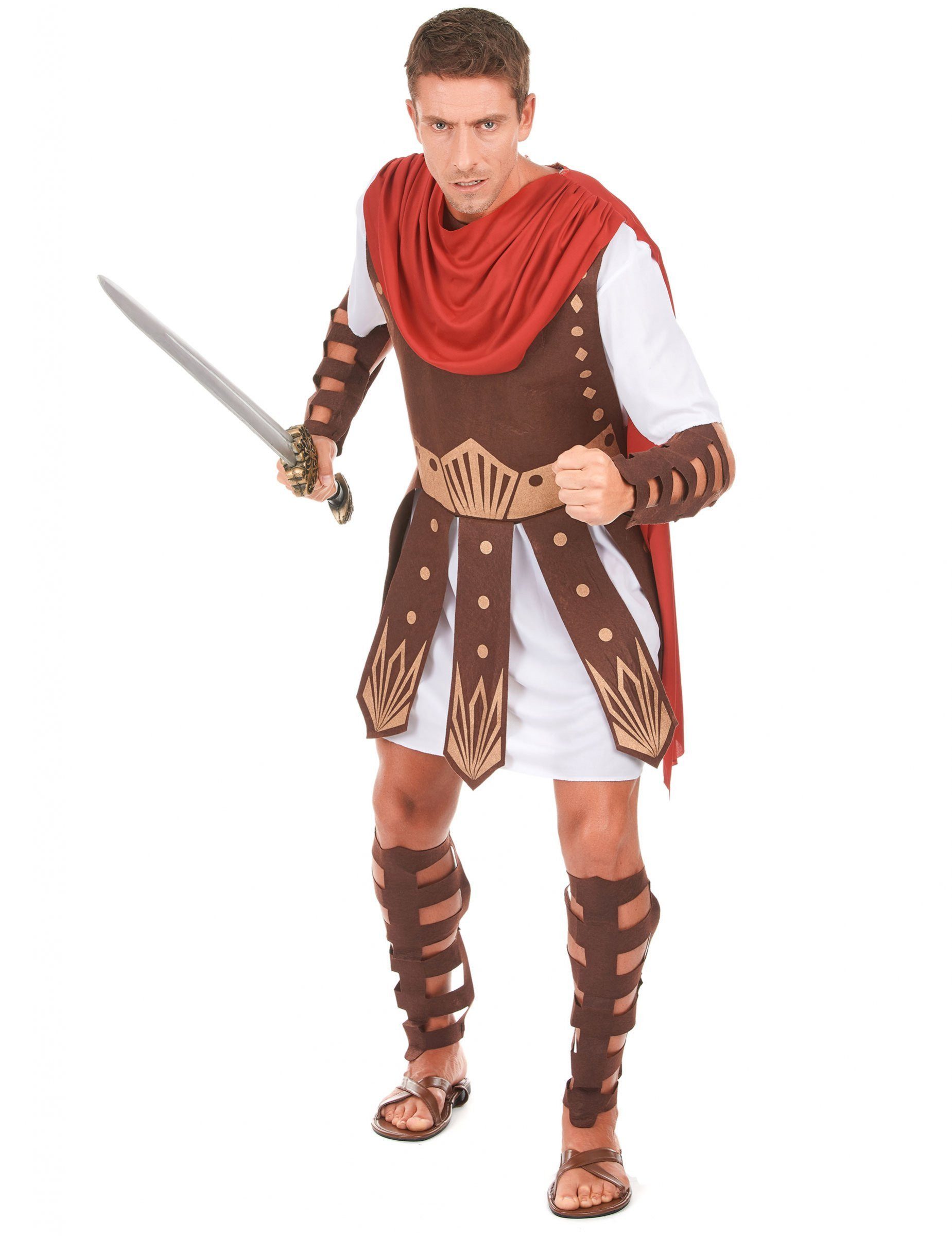 Kostüm Gladiatoren-Kostüm Römischer Krieger braun-weiss-rot