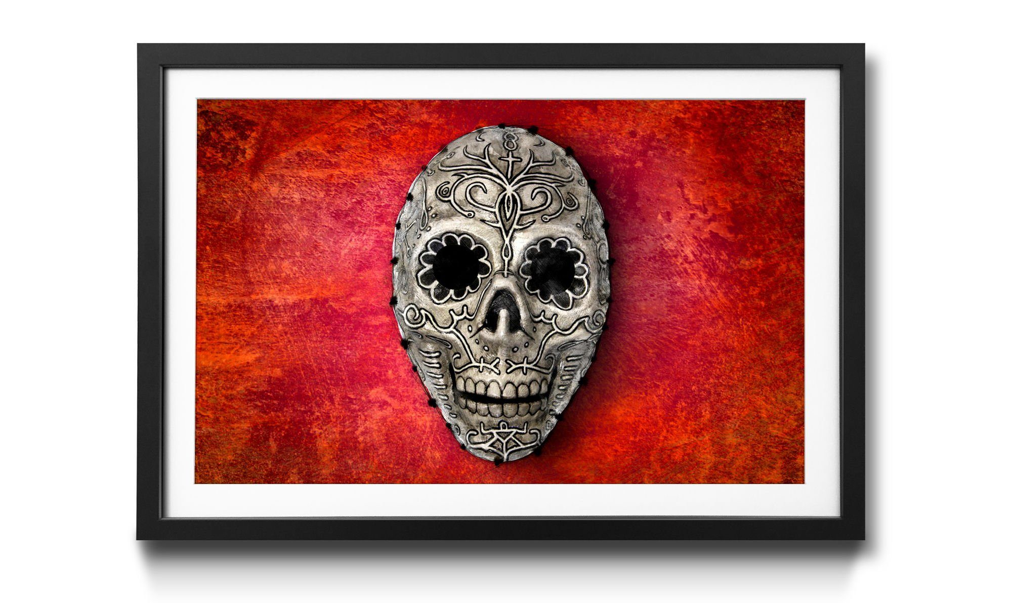 WandbilderXXL Bild mit Rahmen Skull On Red, Totenschädel, Wandbild, in 4 Größen erhältlich