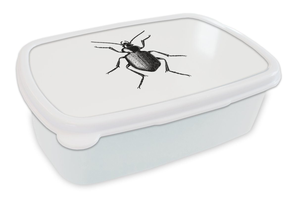 MuchoWow Lunchbox Käfer - Tiere - Vintage - Schwarz und weiß, Kunststoff, (2-tlg), Brotbox für Kinder und Erwachsene, Brotdose, für Jungs und Mädchen