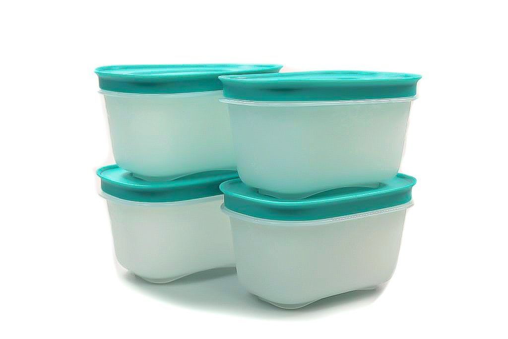 TUPPERWARE Frischhaltedose Eis-Kristall170 ml (4) weiß/minze + SPÜLTUCH