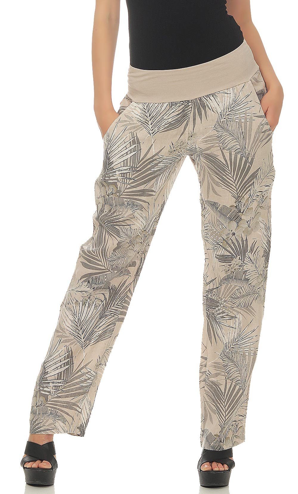 Leinen more fashion mit malito Leinenhose than Jungle Print Hose beige aus 7790