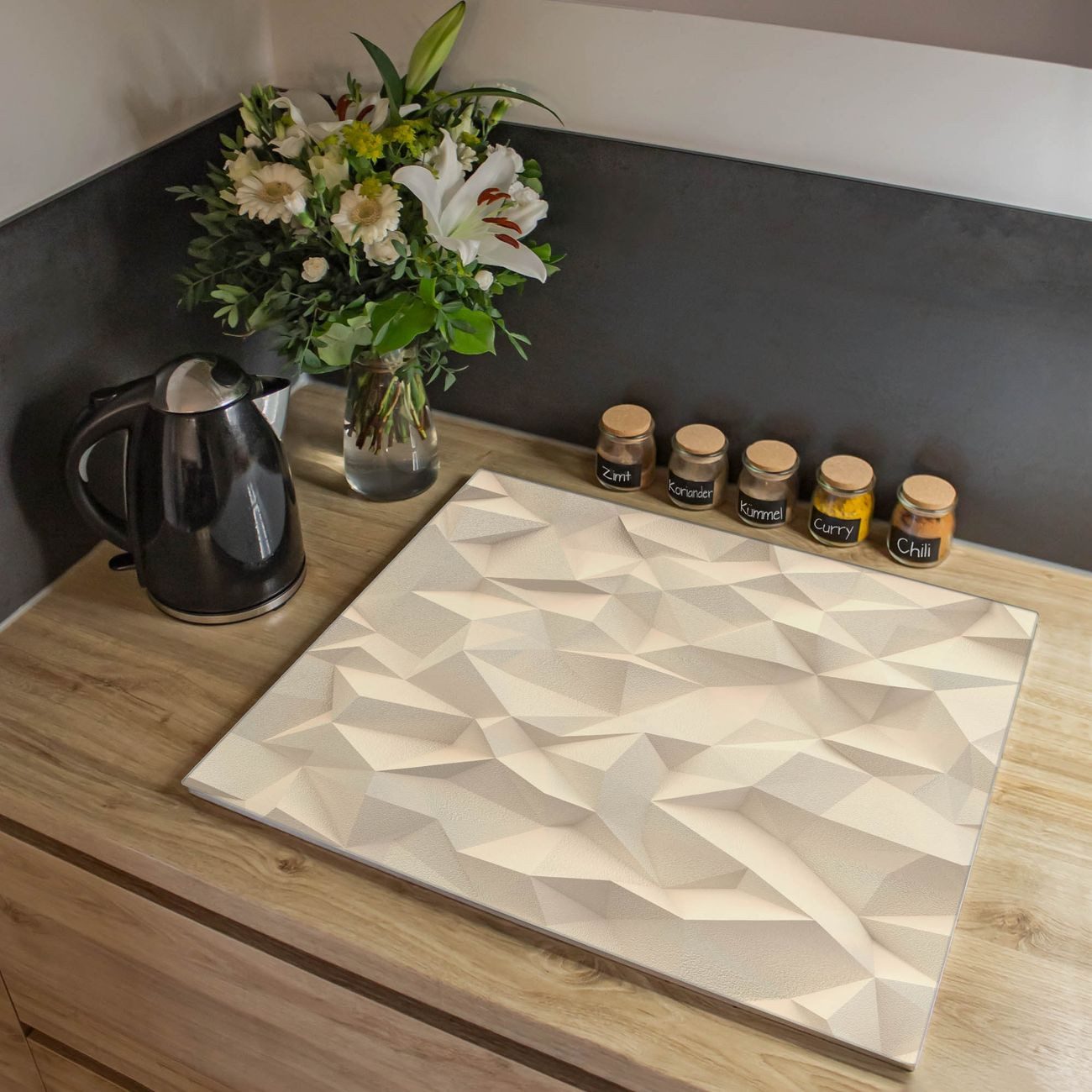 banjado Herd-Abdeckplatte einteilig aus Glas mit Motiv Steinwand 2, (gehärtet, 1 tlg., inkl. selbstklebende Gummifüßchen)