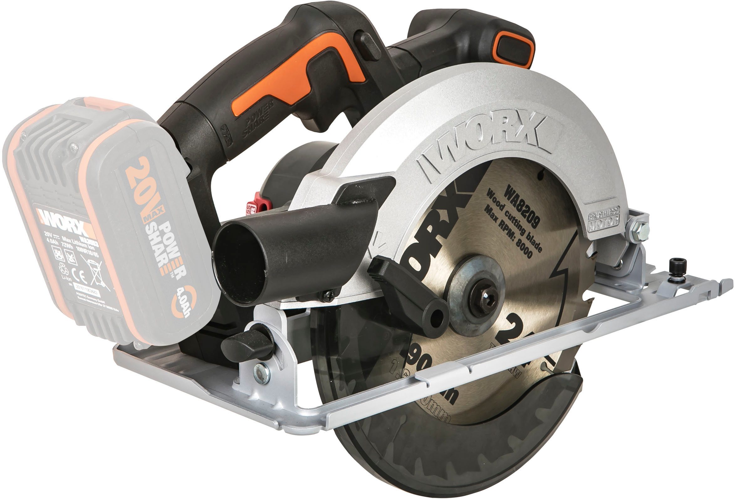 Worx Akku-Handkreissäge WX520.9 NITRO, 190 mm Sägeblatt, Brushless-Motor, ohne Akku & Schnellladegerät
