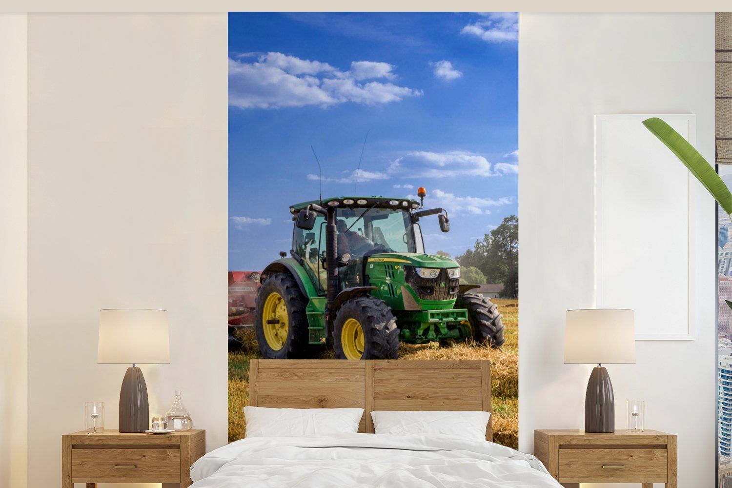 MuchoWow Fototapete Traktor - Bauernhof - Heu - Feld - Sonne - Landleben, Matt, bedruckt, Vliestapete für Wohnzimmer Schlafzimmer Küche, Fototapete, 120x240 cm