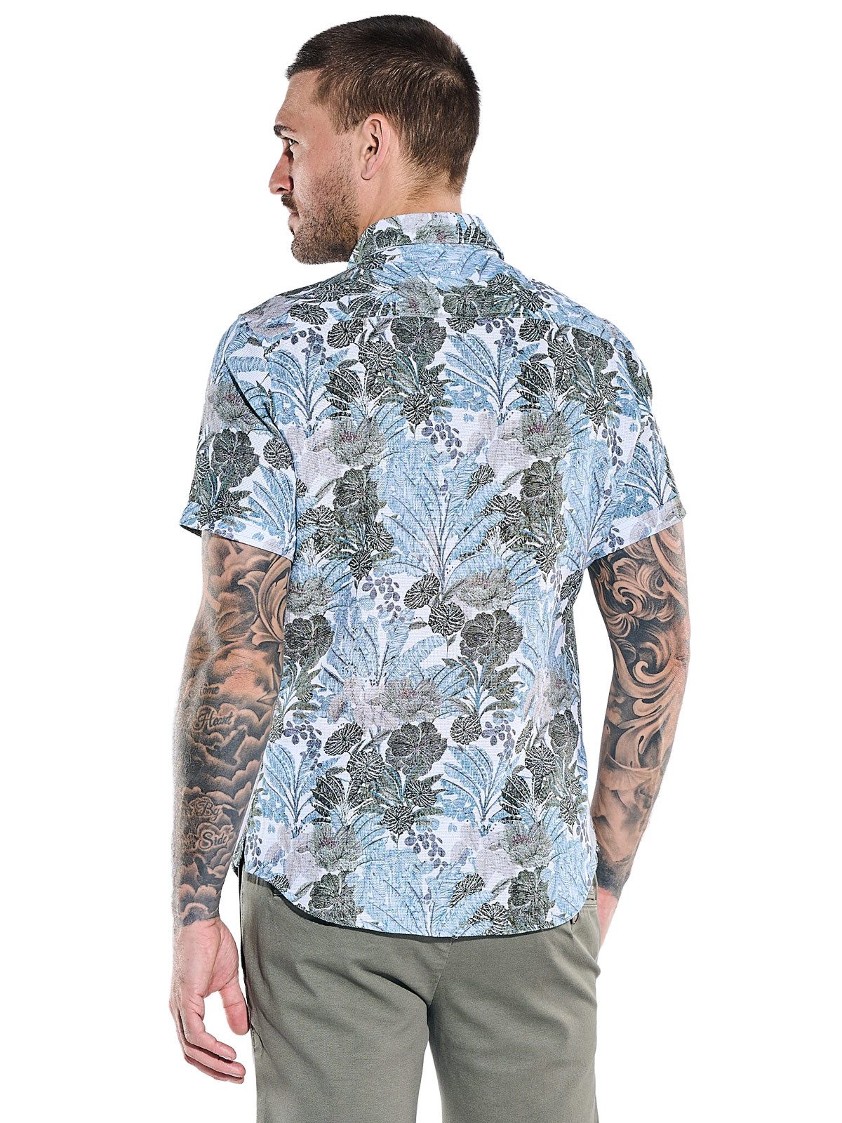 emilio adani Kurzarmhemd Herren Kurzarmhemd aus Baumwolle mit botanischem Print, Khaki