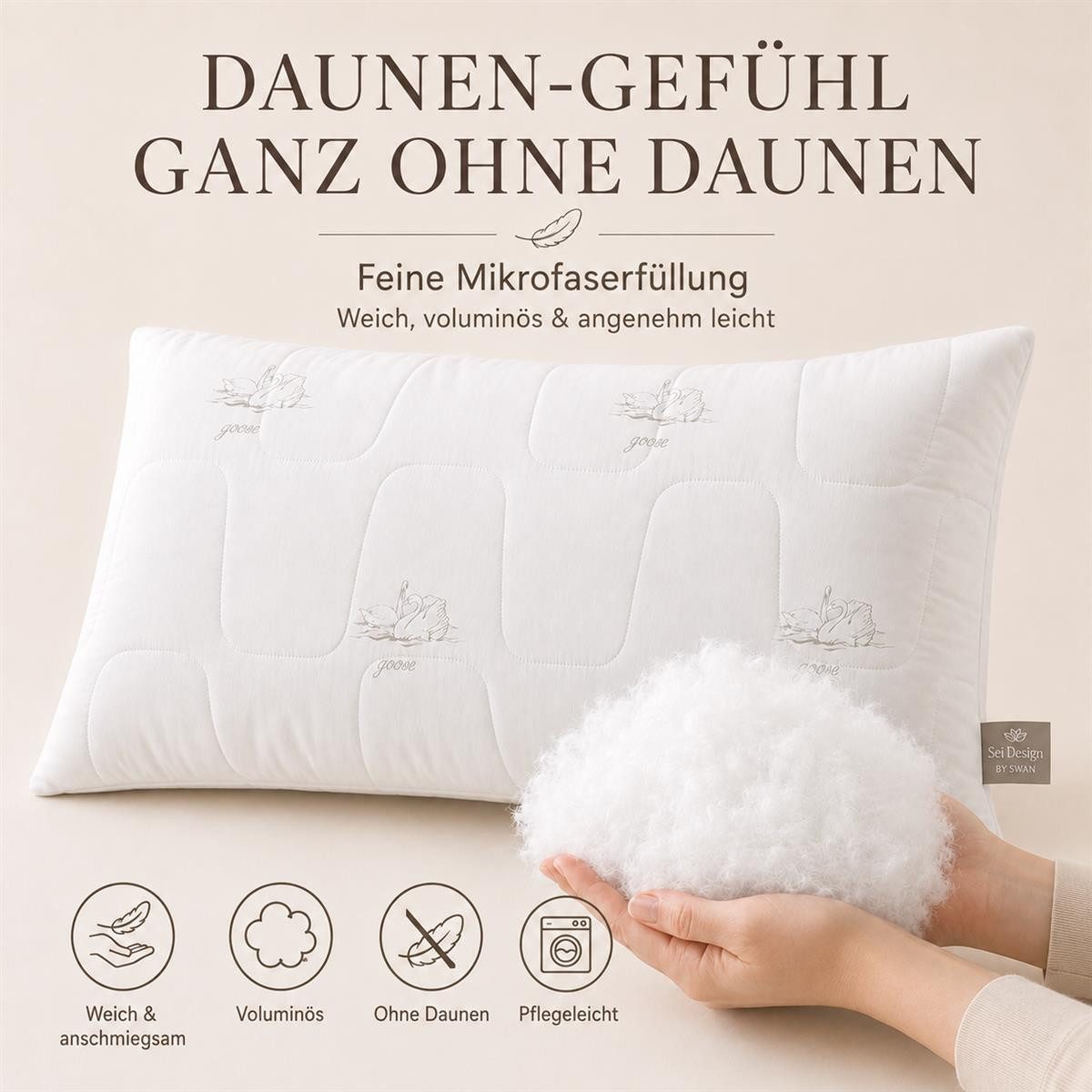 SEI Design Kopfkissen Schlafkissen Kissen Mikrofaserkissen Seitenschläferkissen 40x80, Füllung: 650g luxuriöse Mikrofaser, Bezug: Mikrofaser gesteppt, Seitenschläfer, Rückenschläfer, Bauchschläfer, Kissen, 1 Kopfkissen, vegane Alternative zu Daunenkissen