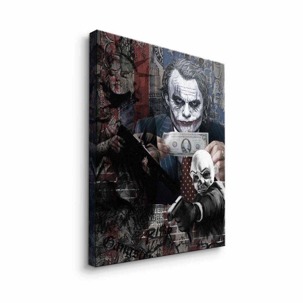 DOTCOMCANVAS® mit Leinwandbild, Art Motiv Leinwandbild Money premium weißer Pop Joker Rahmen Serious Geld Rahmen