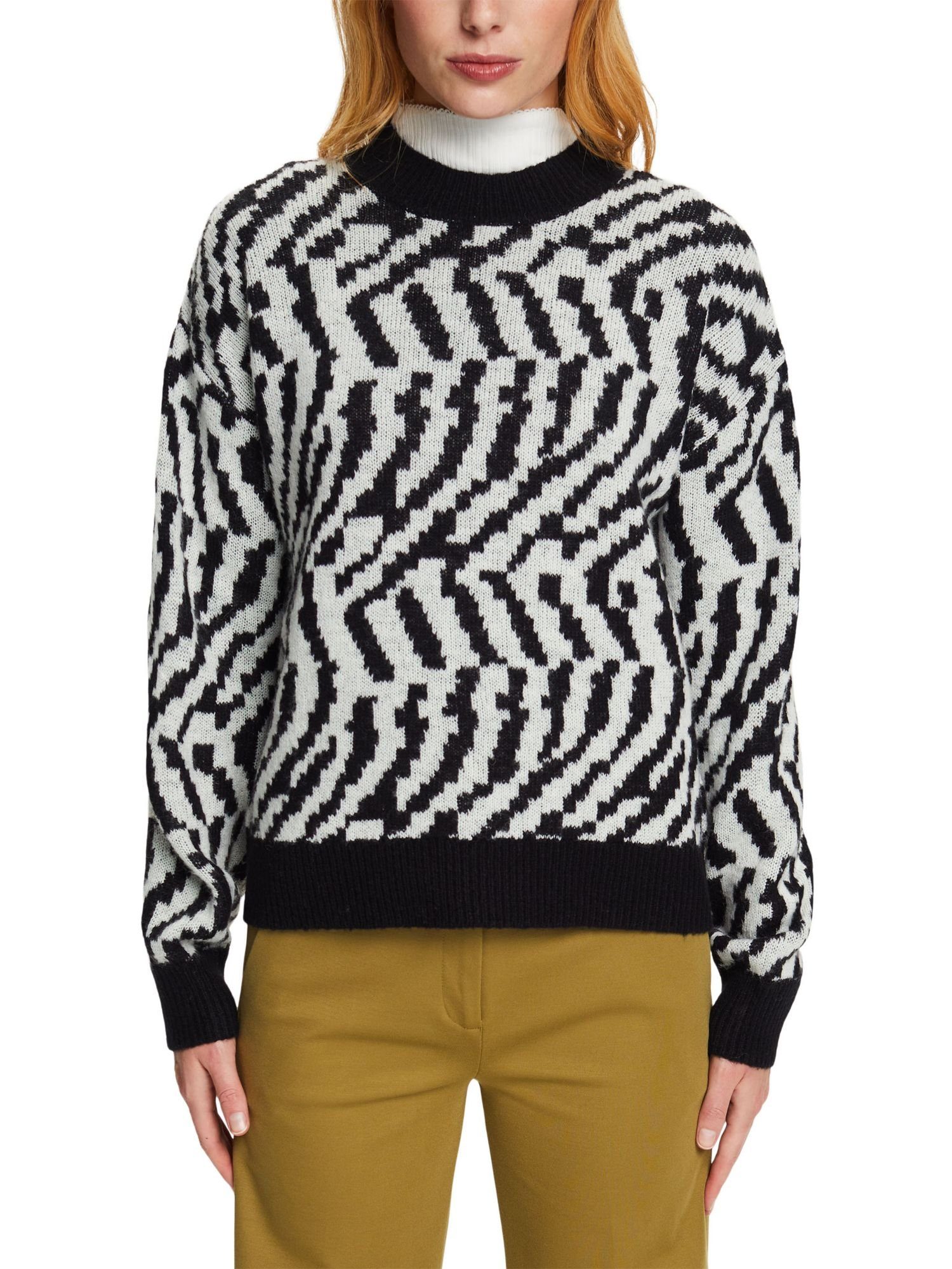 Esprit Collection Rundhalspullover Pullover mit abstraktem BLACK Jacquard-Design