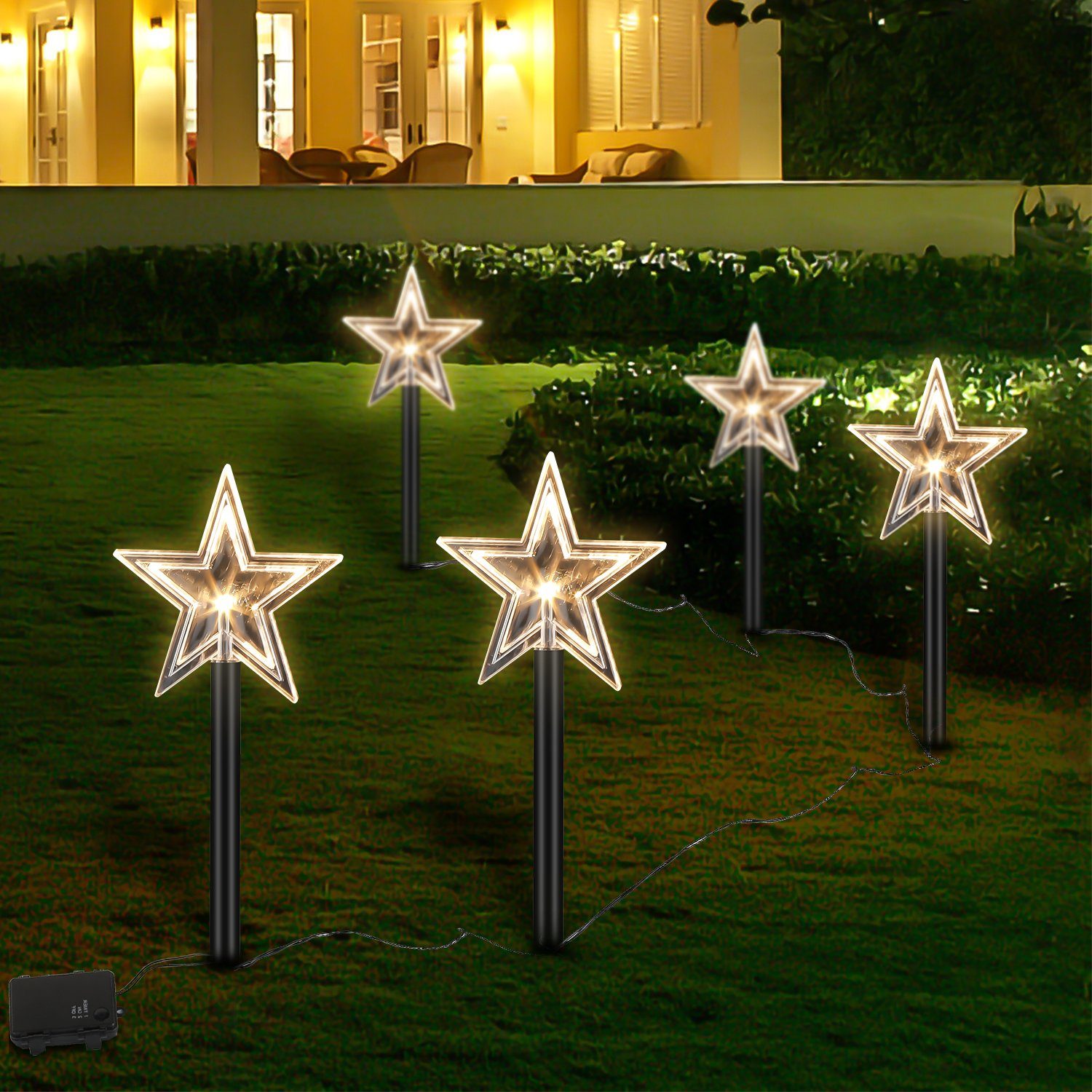 Clanmacy LED Gartenleuchte 5er Sterne Weihnachtsbeleuchtung