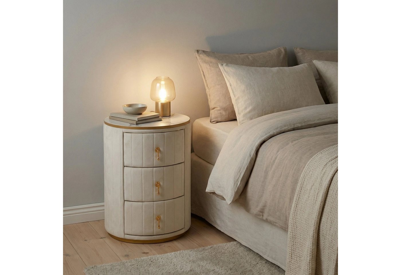 BlingBin Nachttisch Runder Nachtkästchen mit Schublade,Kompakter Aufbewahrungsende Tisch (1 Stück, 1-St., 38L x 38W x 45H cm), moderner minimalistischer Beistelltisch für Schlafzimmer, Sofa