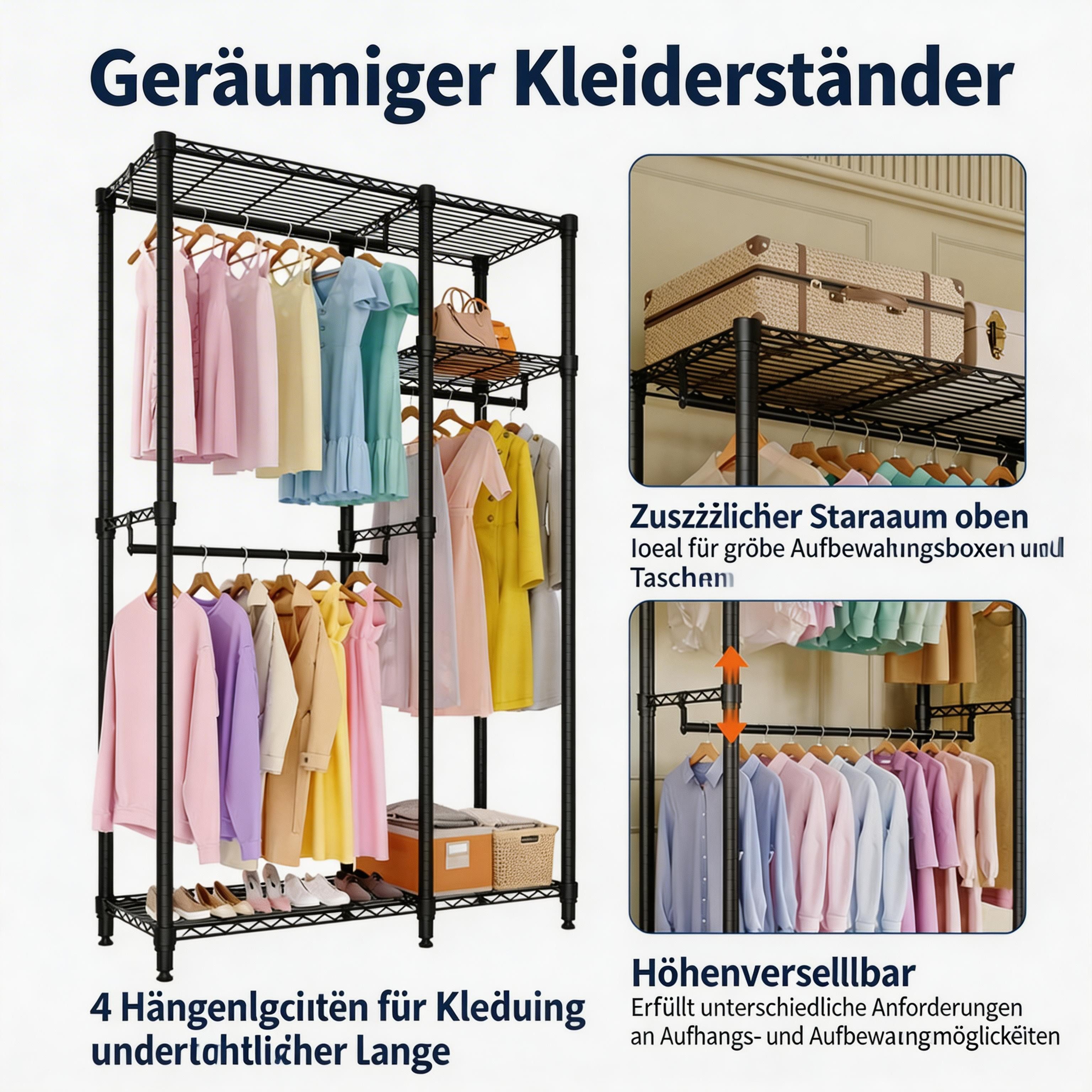 GarveeMore Kleiderständer Schwerlast Garderobenständer 320 kg Tragkraft Kleiderschrank Organizer – Bild 3 von 5