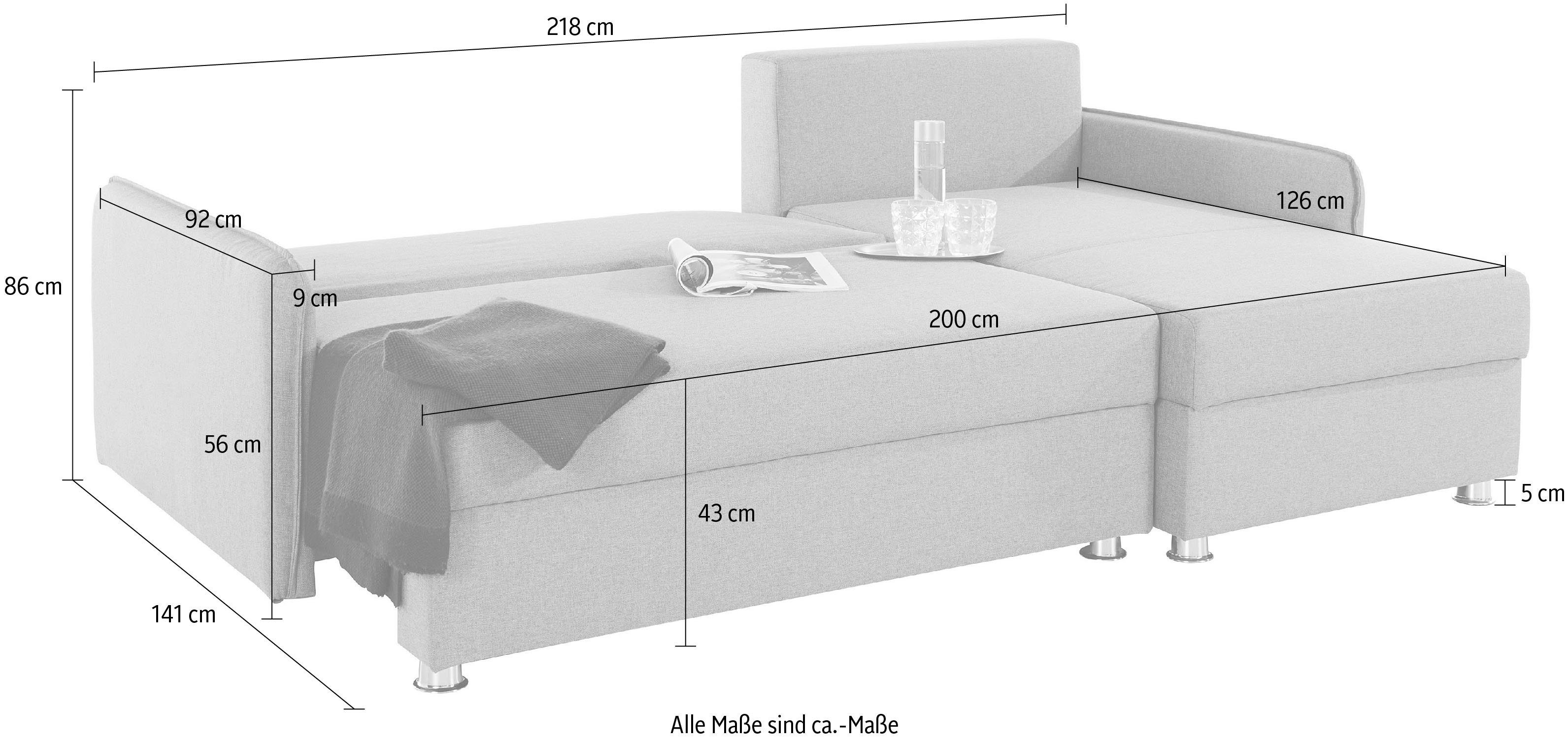 AB COLLECTION und inkl. Ecksofa Sunny, Bettkasten Bettfunktion