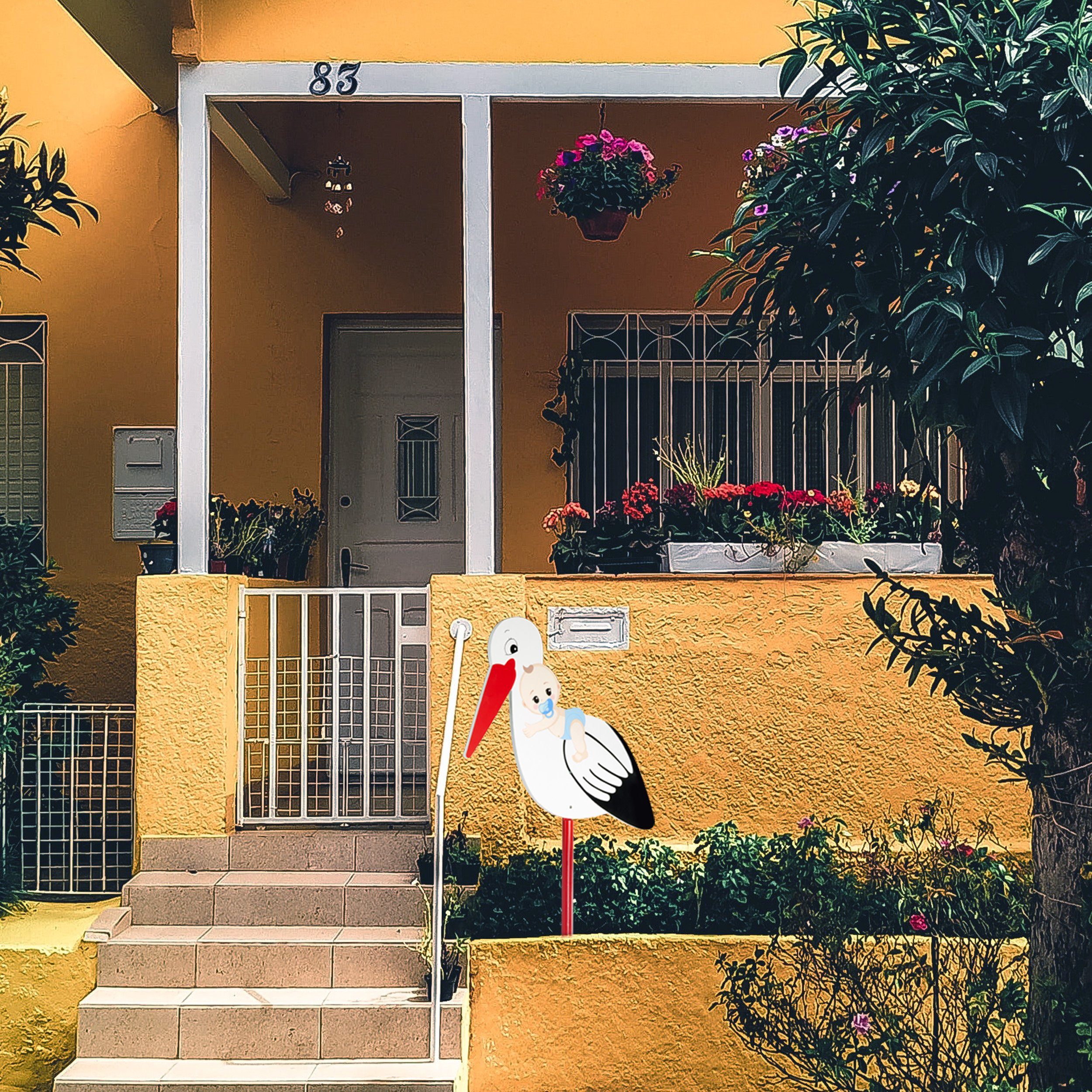 BRUBAKER Gartenstecker 100 cm großer Holz Storch mit Junge (1-St., Geburtsg günstig online kaufen