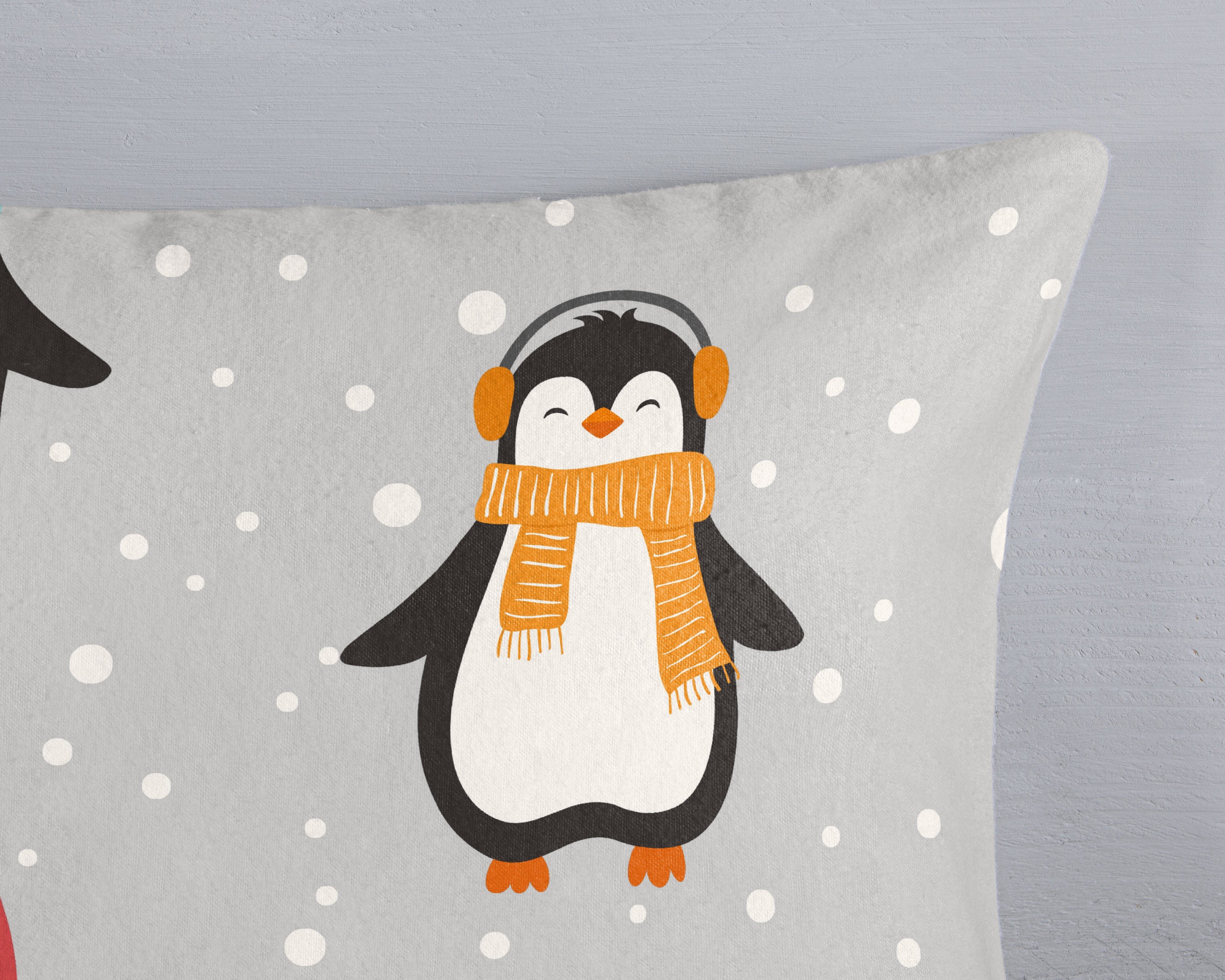 good morning Kinderbettwäsche Liammu, Biber, Flanell, 2 teilig, Flanell Biber, 135x200, Warm, Reißverschluss, Wende, Kind, Pinguin – Bild 4 von 5