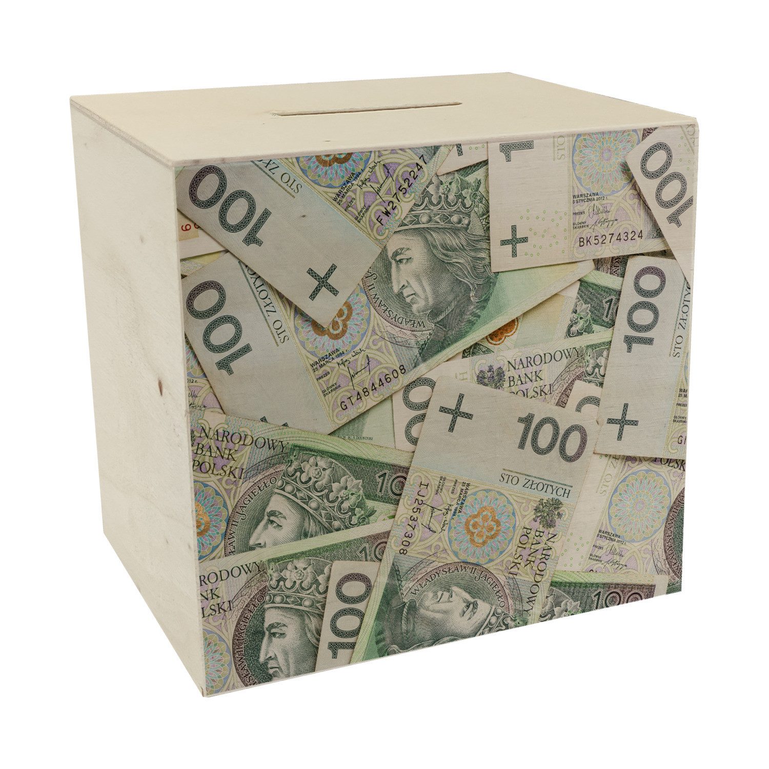 Spardose Zloty Spardose aus Holz für Geldscheine und Münzen