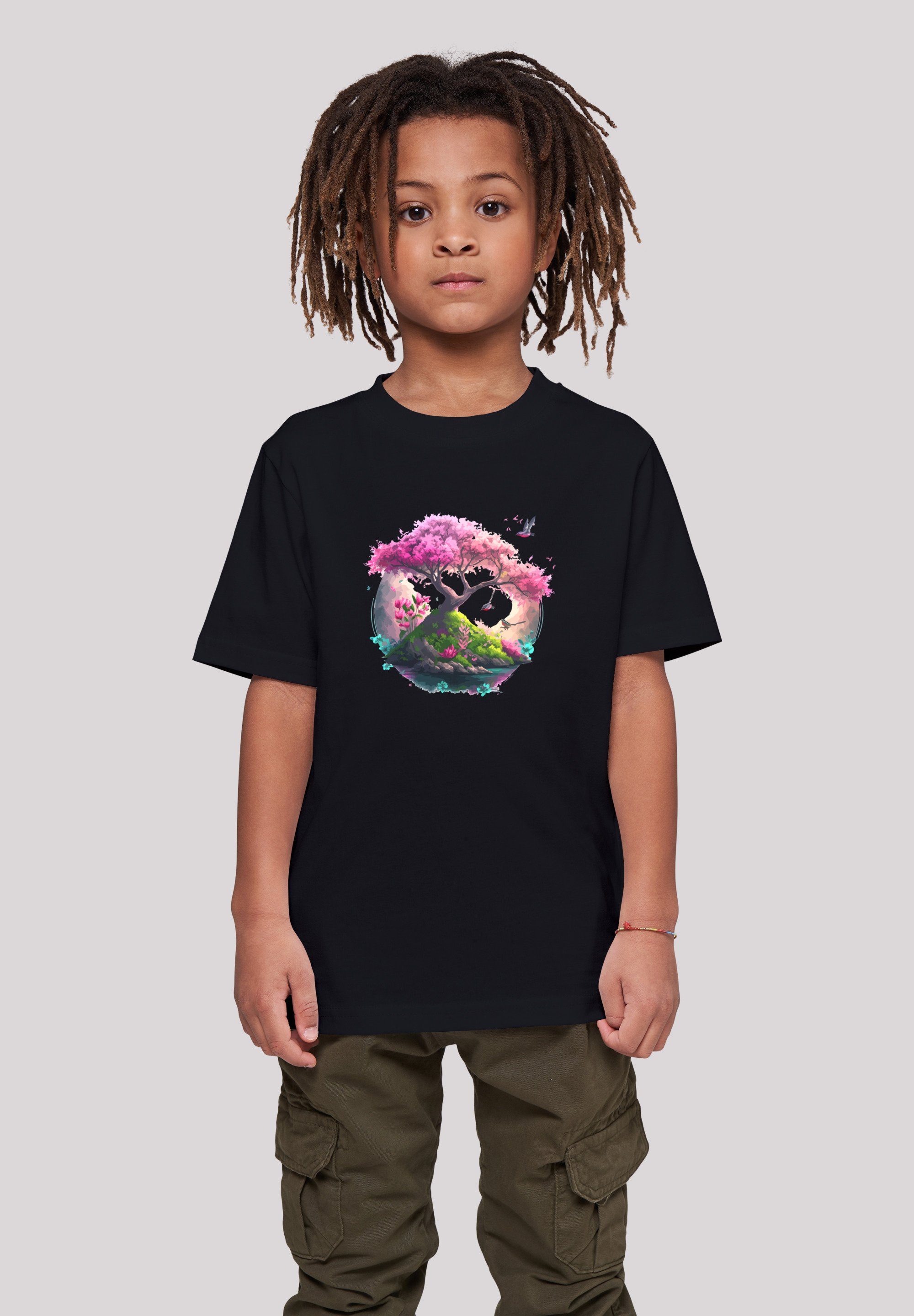 F4NT4STIC T-Shirt Kirschblüten Baum Tee Unisex Print schwarz