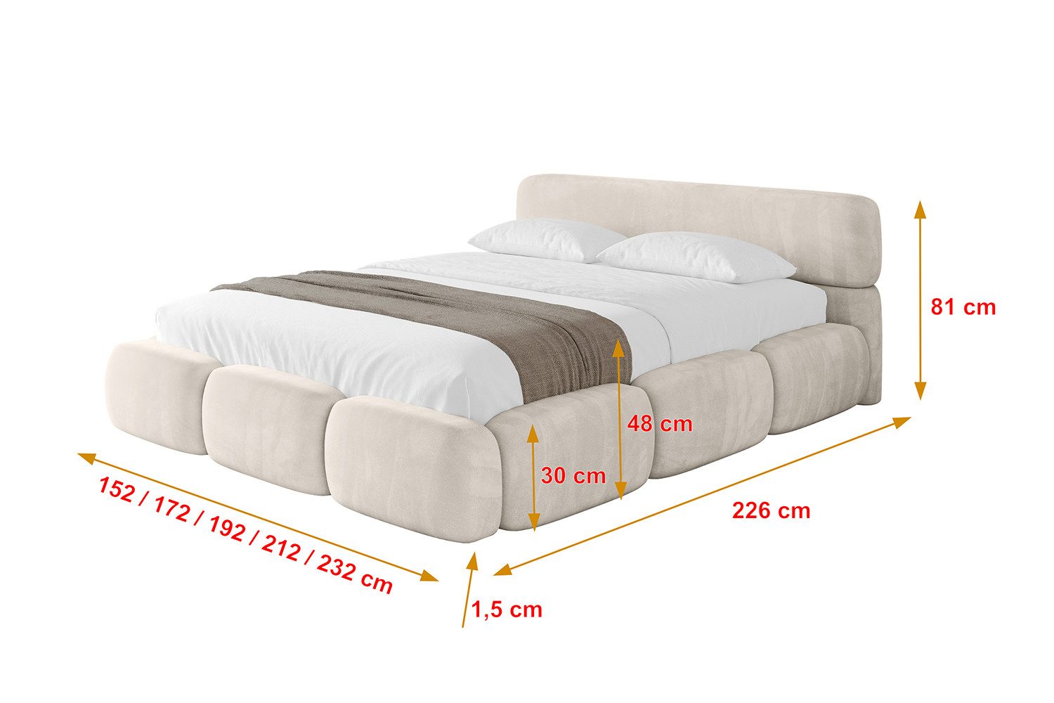 ALTDECOR Polsterbett ELVA-v1 (Polsterbett mit Bettkasten und Lattenrost, Boxbett ohne Matratze), Doppelbett mit Stauraum, Bett mit Kopfteil – Bild 4 von 5