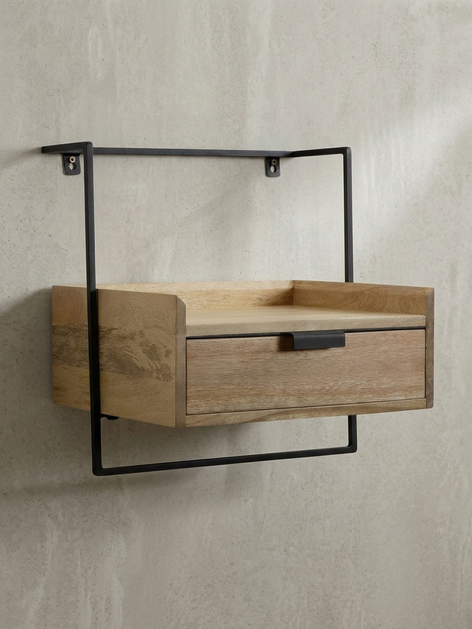 Nachttisch Nachtkonsole für Wandmontage 44x45x35 cm Mango Massivholz Hellbraun