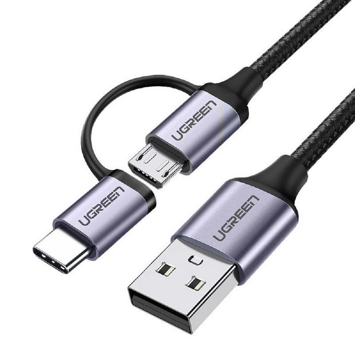 UGREEN Kabel 2in1 USB - Micro USB / USB Typ C Kabel 1m 2 4A Ladekabel Adapter für Smartphones schwarz USB-Kabel