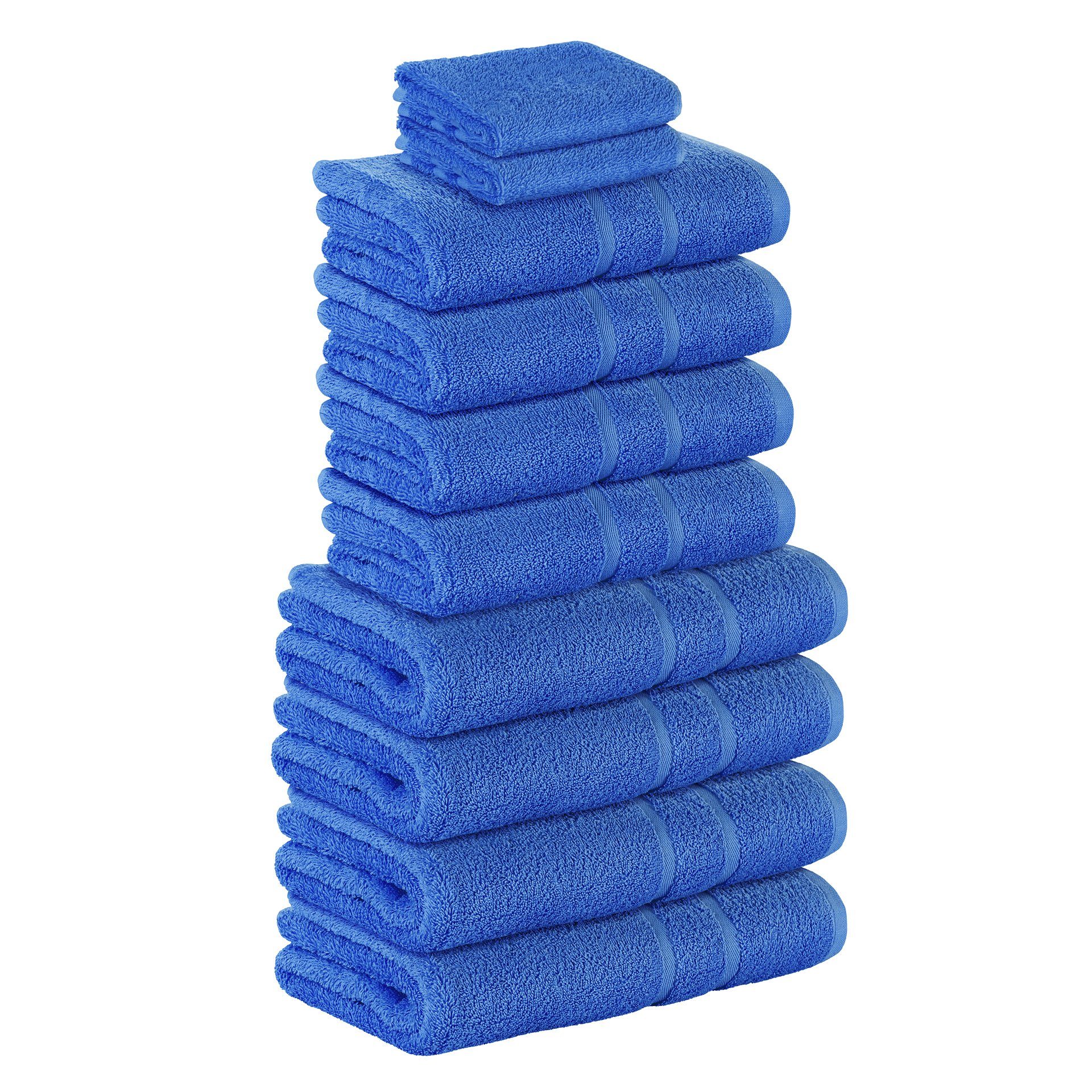 Duschtücher 100% 10er Set StickandShine 4x Baumwolle 100% (Spar-set), 500 (10 Pack, Baumwolle Teilig) Handtuch 2x als 4x verschiedenen Handtücher Frottee Gästehandtuch SET 500 Handtuch GSM Blau GSM in Farben