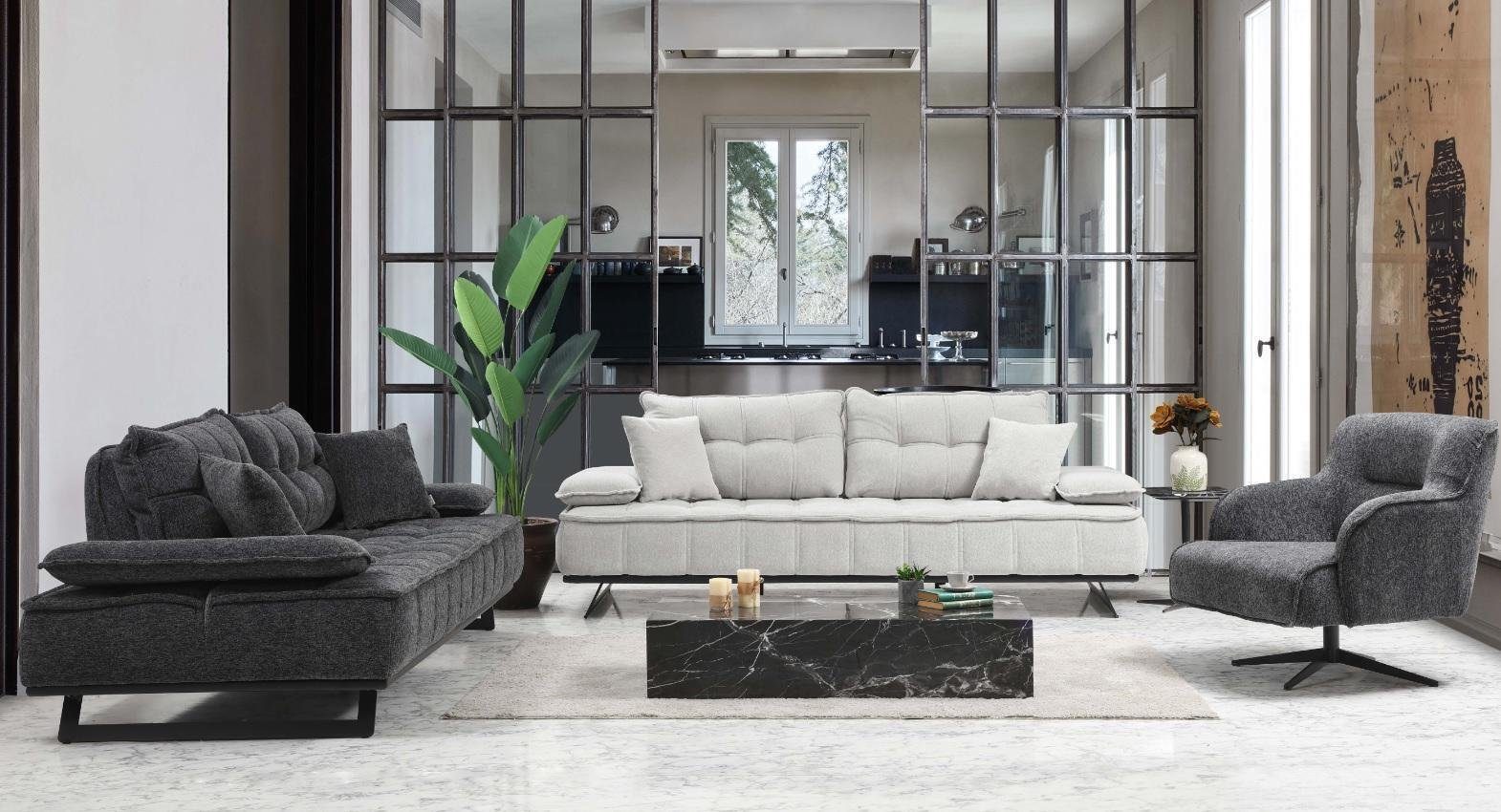 JVmoebel Wohnzimmer-Set Sofagarnitur 3+3+1 Sitzer Textil Modern Komplett Sessel Sofa Luxus, (3-St., 2x Sofa 3 Sitzer/Sessel), Made in Europa