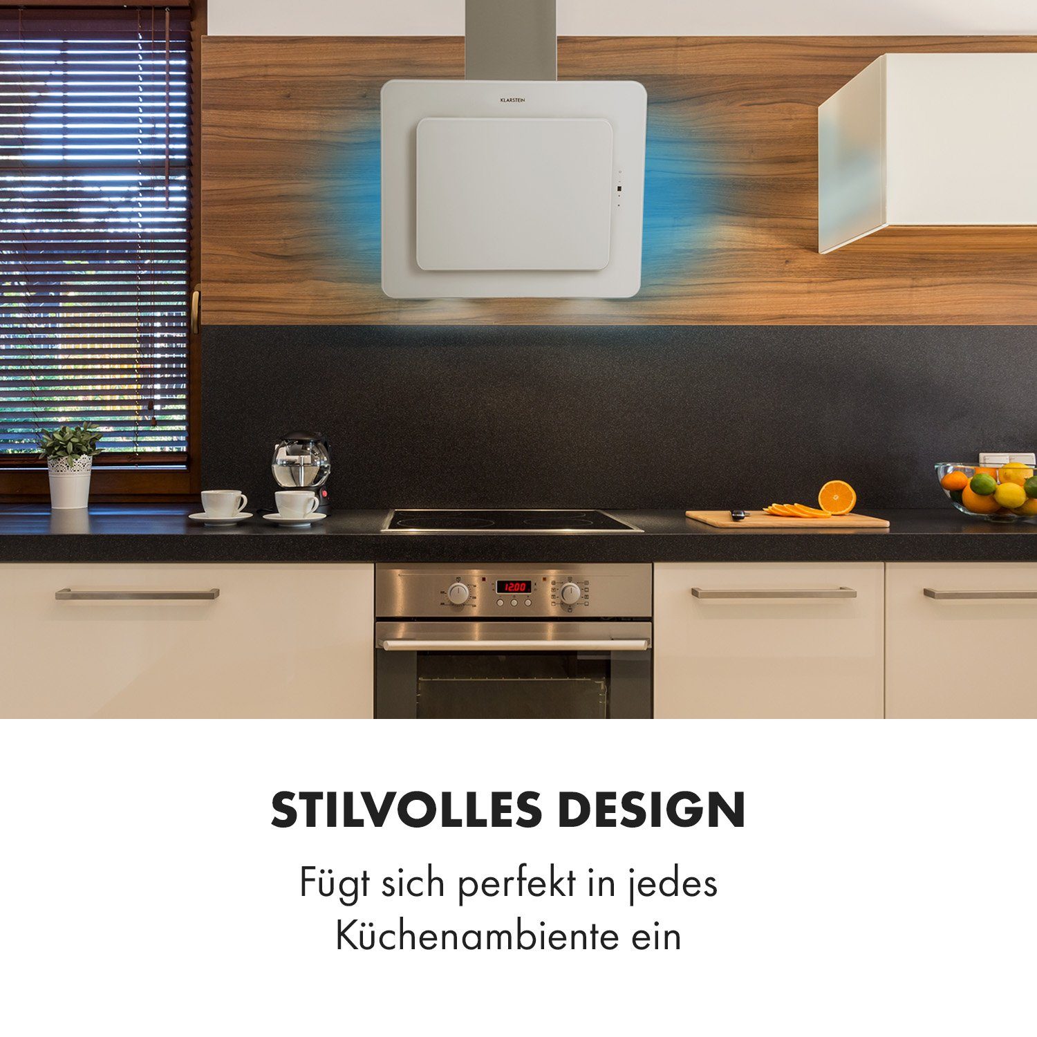 Klarstein Deckenhaube Helena Helena, Dunstabzugshaube 595 m³/h LED-Display weiß