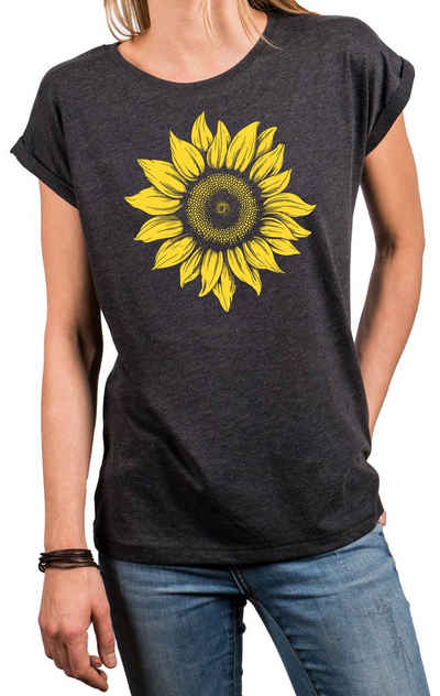 MAKAYA Print-Shirt Damen Blumenpint Sonnenblume Blumen Motiv Blumenmuster Sommer Top Baumwolle, große Größen